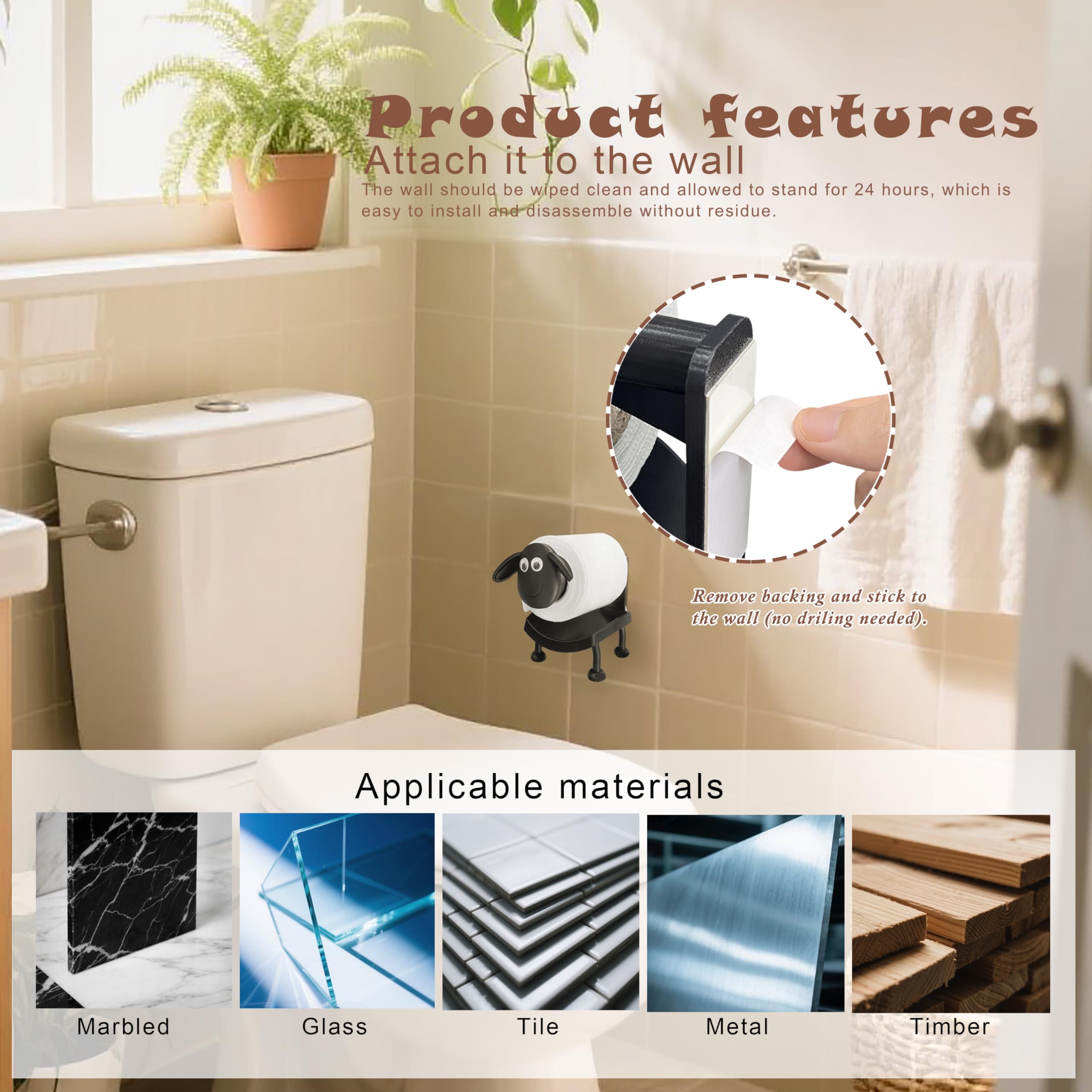 Beiskll Sheep Toilet Paper Roll Holder Funny - 3D Printed Free Standing Or Adhesive Wall Mounted Tissue Storage Rack For Bathroo