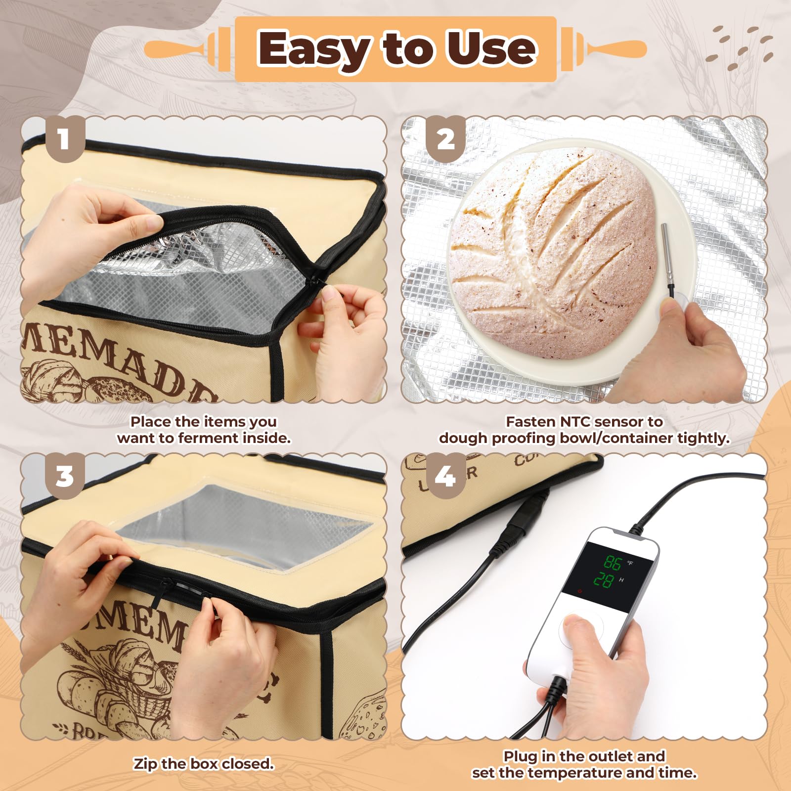 Nefelibata Proofing Box Bread Proofer With Heater Foldable Zippered Sourdough Proofing Basket For Making Dough Yogurt Pizza Cook