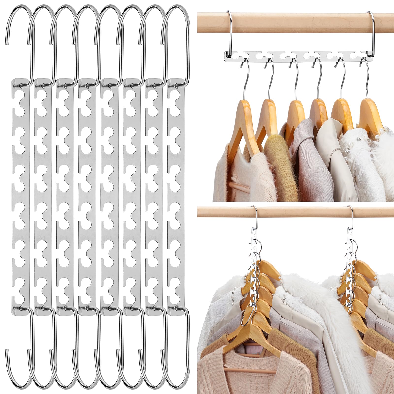 HOUSE DAY 10.5 Inch Closet Space Saving Wardrobe Clothing Magic Hangers Oragnizer Heavy Chrome Hangers  Updated Hook Design Pack of 8