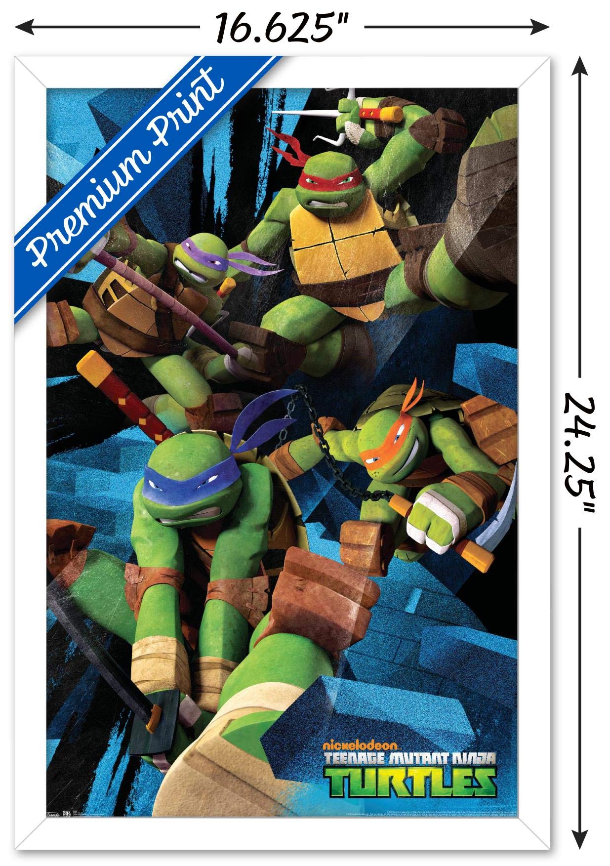 Trends International Nickelodeon Teenage Mutant Ninja Turtles - Attack Wall Poster, 14.725'' X 22.375'', White Framed Version