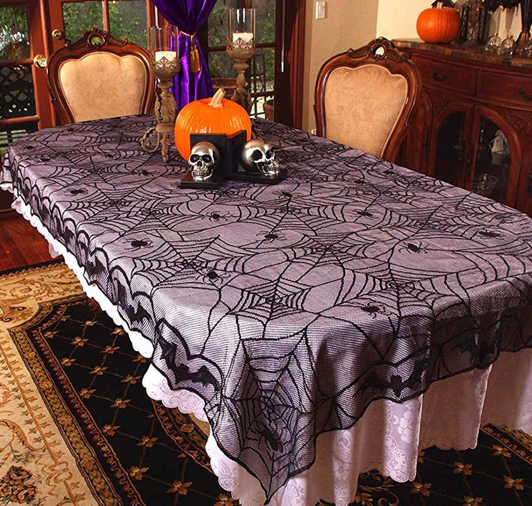 Awtlife Halloween Lace Tablecloth Bat Spider Web For Halloween Party Decor 48''X96''