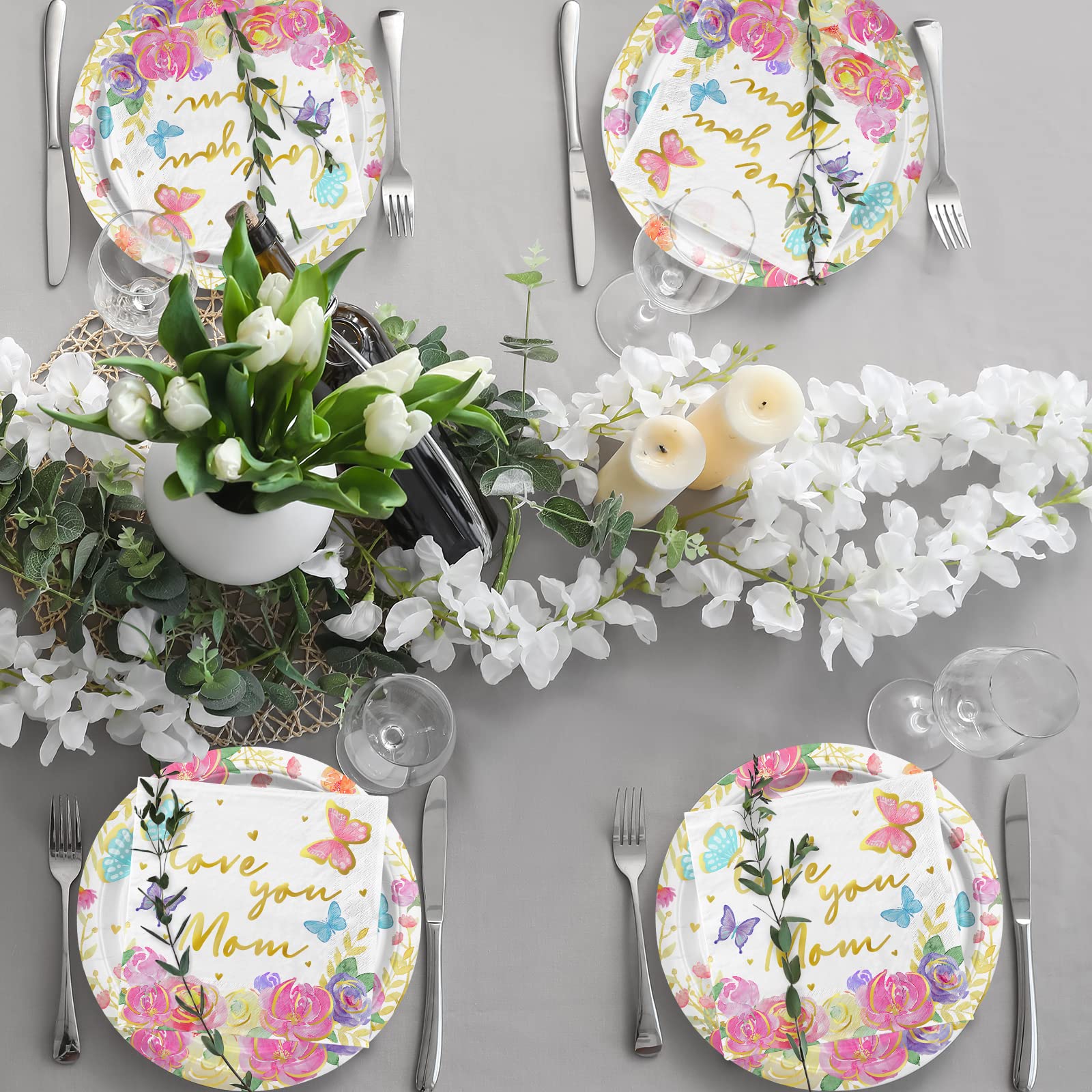 Mother'S Day Party Supplies, Serve 50, Happy Mother'S Day Pack Includes: Paper Dinner Plates, Dessert Plates, Luncheon Napkins F