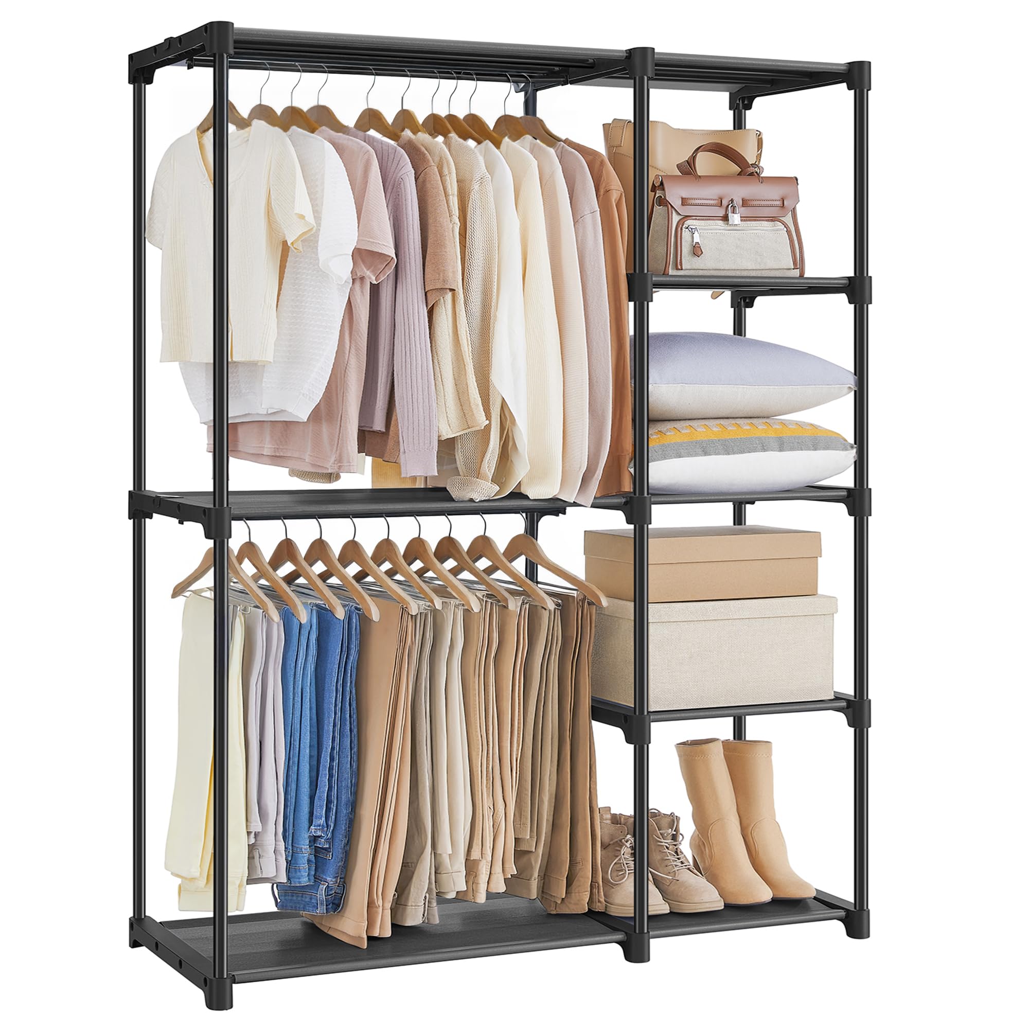 SONGMICS Freestanding Closet Organizer, Portable Wardrobe, Clothes Rack, Stable, Black URYG24BK