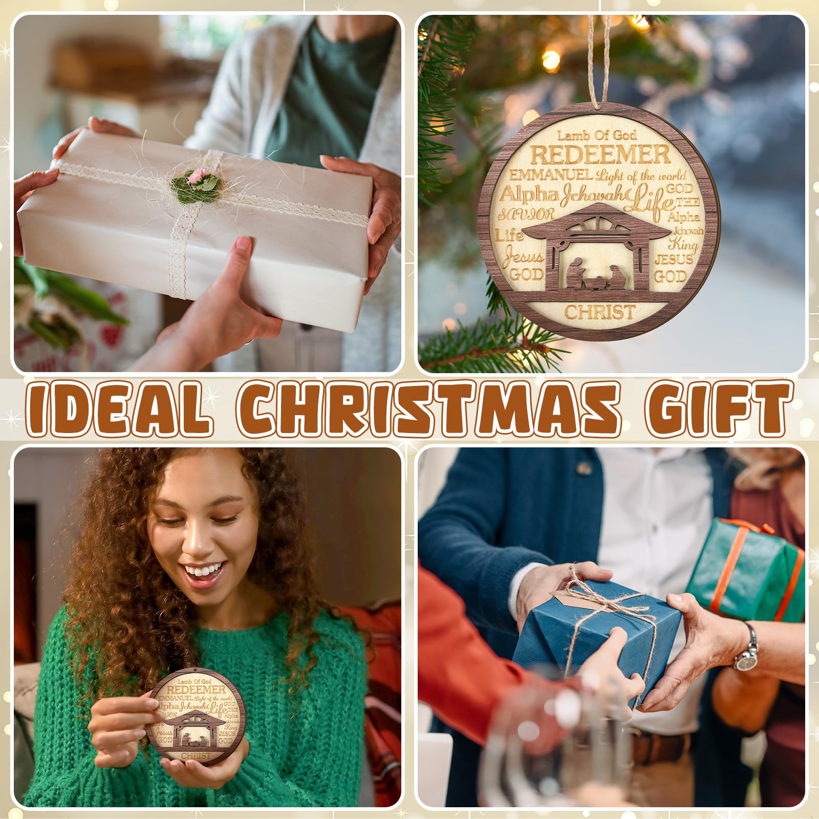 CroBlissful 48 Pack Christmas Nativity Scene Ornaments Bulk Wooden Christian Religious Catholic Gifts Nativity Story Jesus Mary