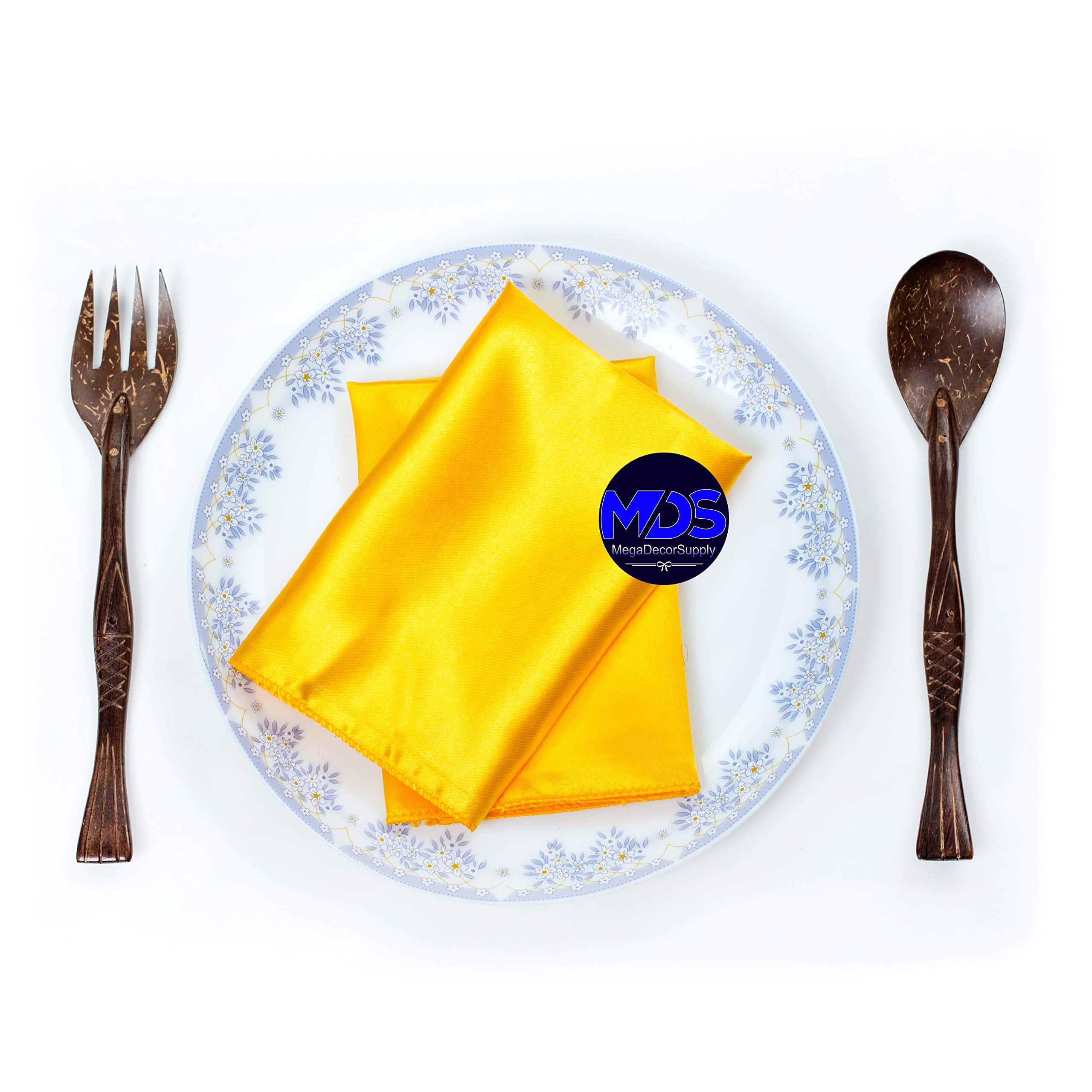 Mds Pack Of 50 Wedding Satin 12''X 12'' Square Dinner Napkin Or Handkerchief For Wedding Banquet Decoration - Yellow Gold