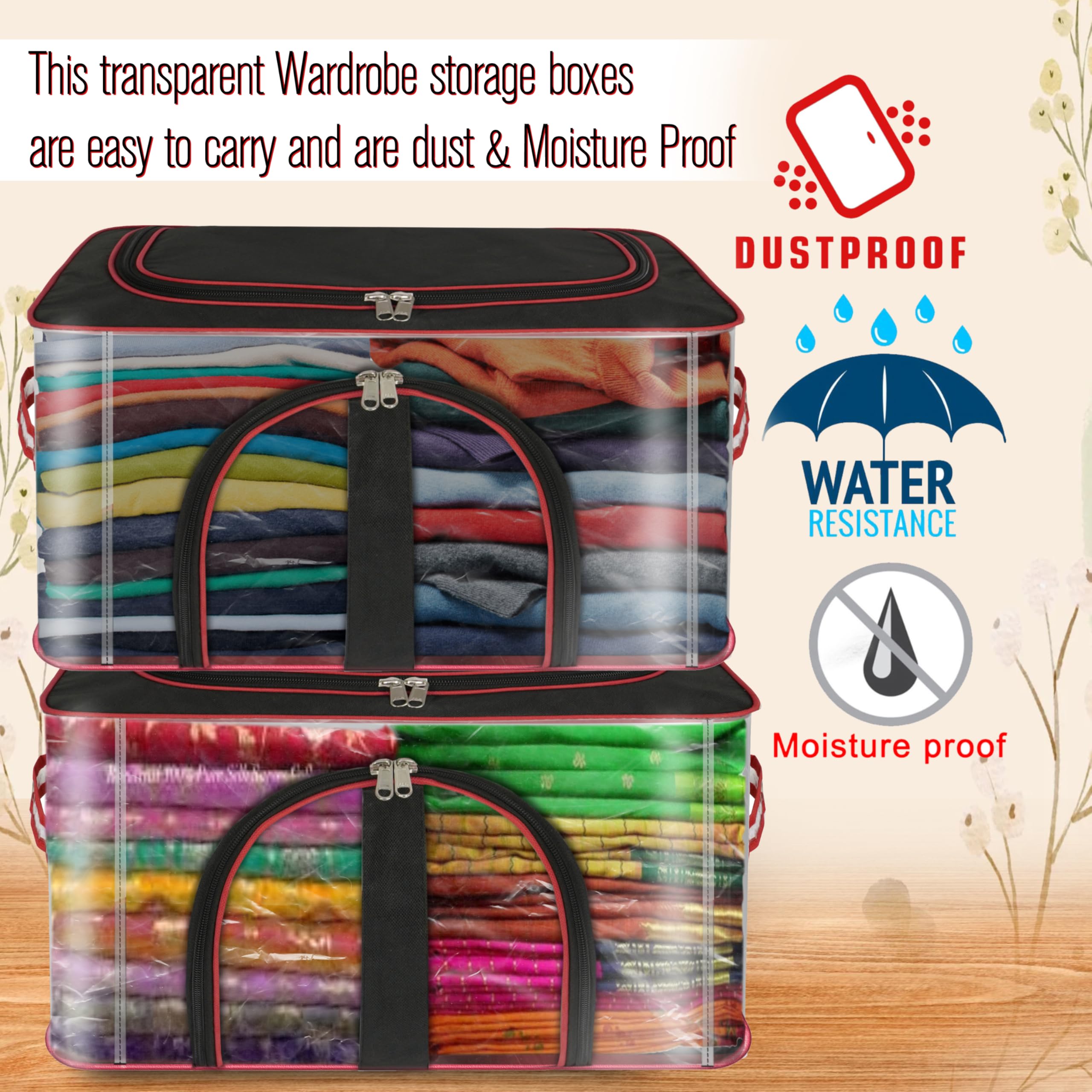 Storite 5 Pack Nylon 33 L Pvc Transparent Clothes Storage Bags/Saree Covers With Zip For Storage Specially Design For Woman Dres