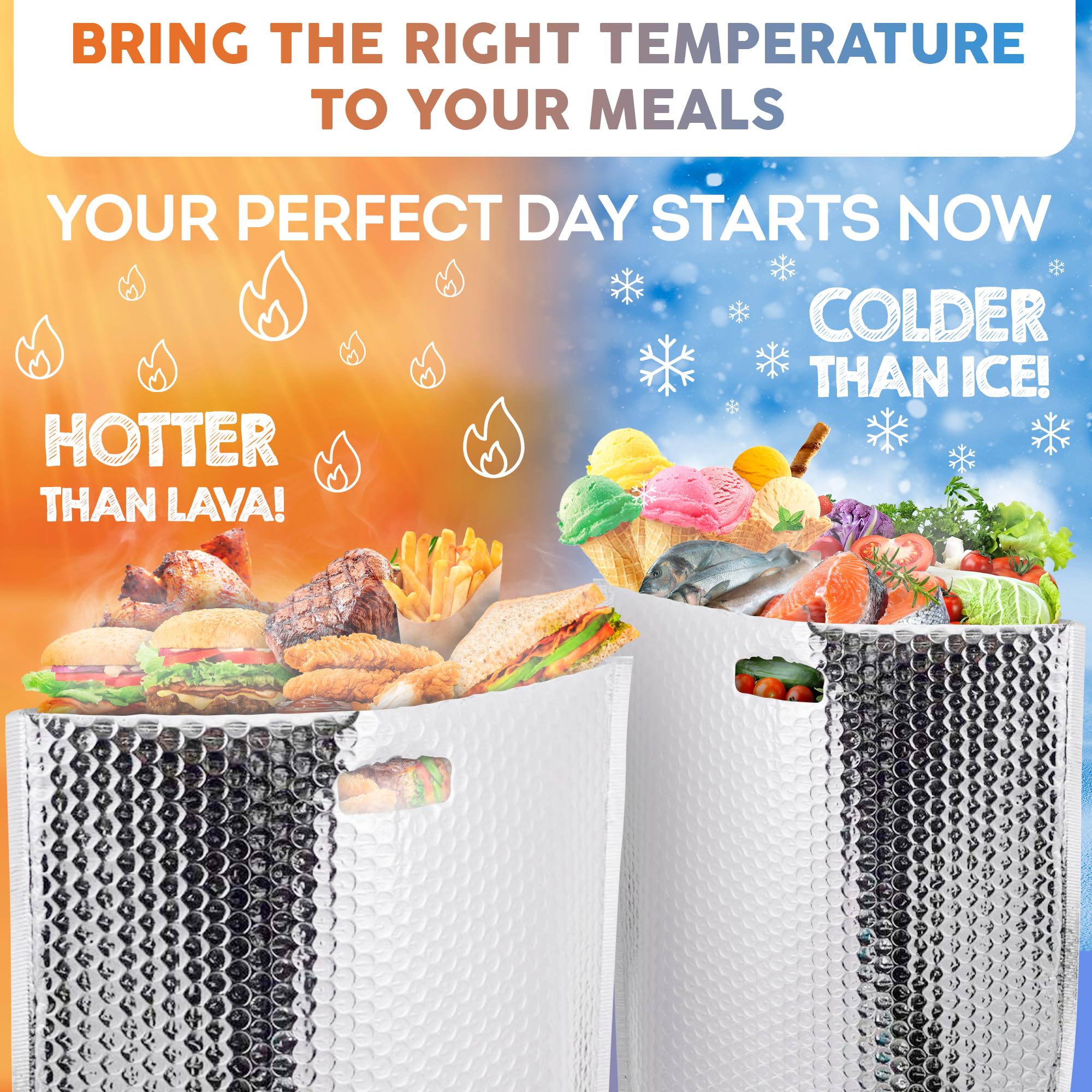 APQ Thermal Bags with Handle 12 x 10 x 9  Pack of 50 Insulated Thermal Bubble Bags  Metalized Foil cold Shipping Package  Packaging Bags for Shipping Frozen Products  Bubble Shipping Bags for Food(D0102HgJZLA)