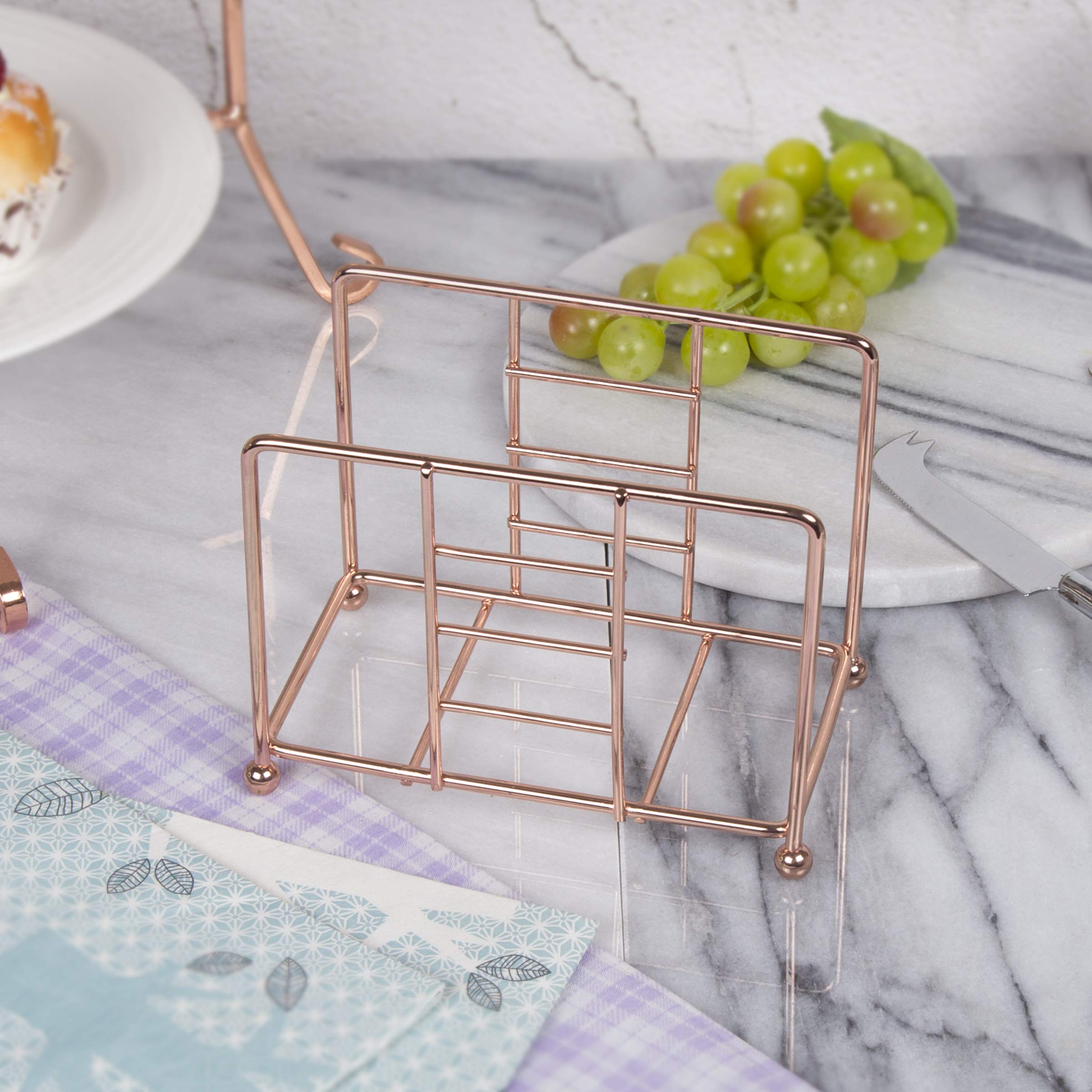 Rose Gold Copper-Plated Wire Napkin Holder - Elegant Countertop Tissue Paper Organizer For Kitchen And Dining Table