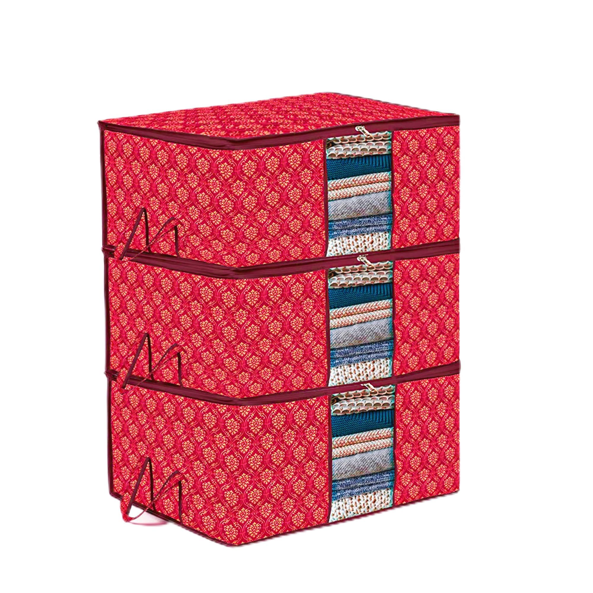 Kuber Industries Pack Of 3 Non Woven Underbed Storage Organizer | Storage Bags For Clothes, Blanket | Clothes Storage Bag For Wi