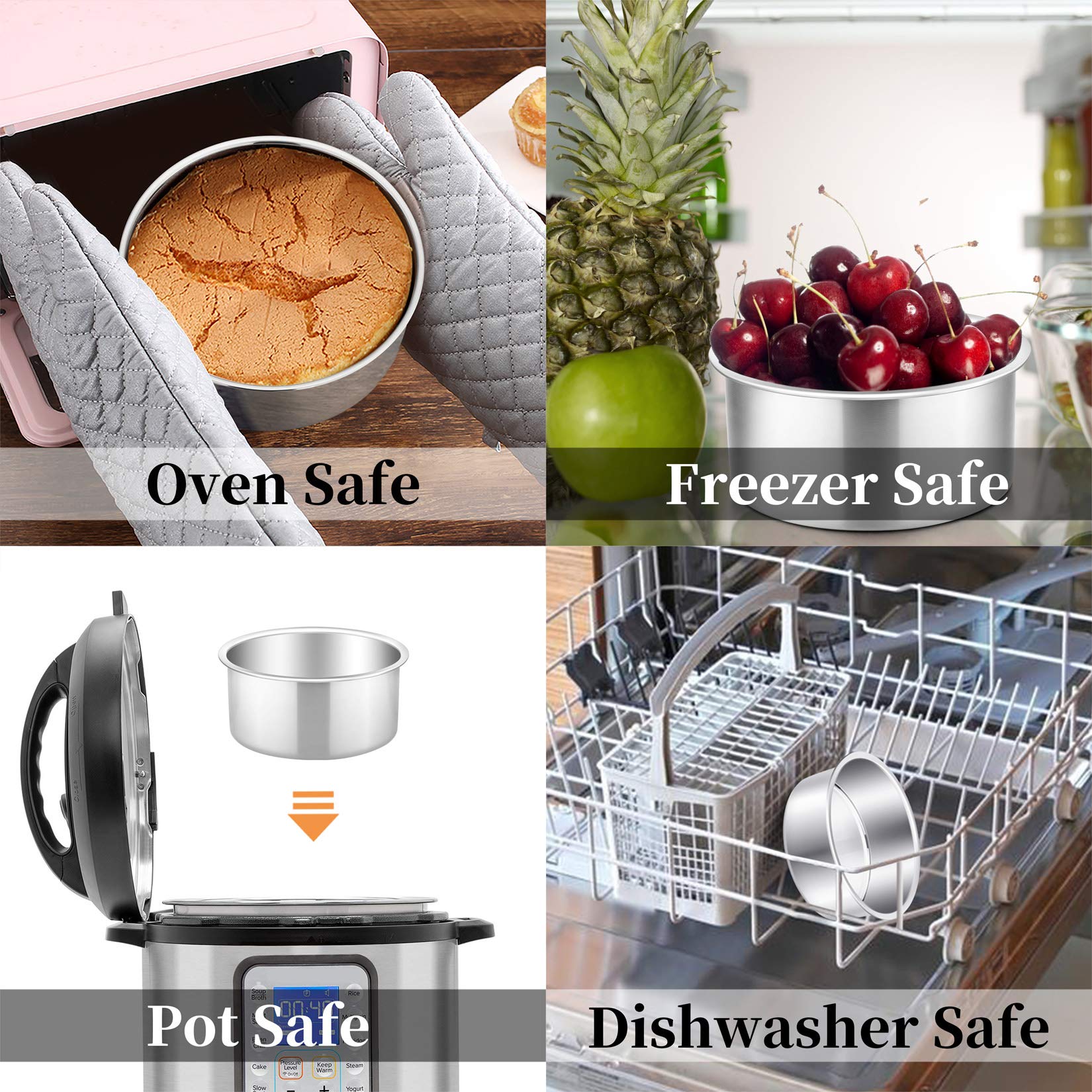 4 Inch Cake Pan Set Of 3, P&P Chef Small Stainless Steel Round Baking Layer Pans Bakeware For Mini Cake Pizza Bread, Non Toxic &