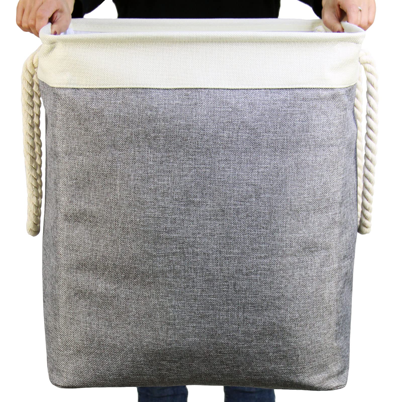 Casaphoria 75L Laundry Hamper With Support Rods And Rope Handles, ,Freestanding Rectangular Fabric Storage Basket Large Cube Org