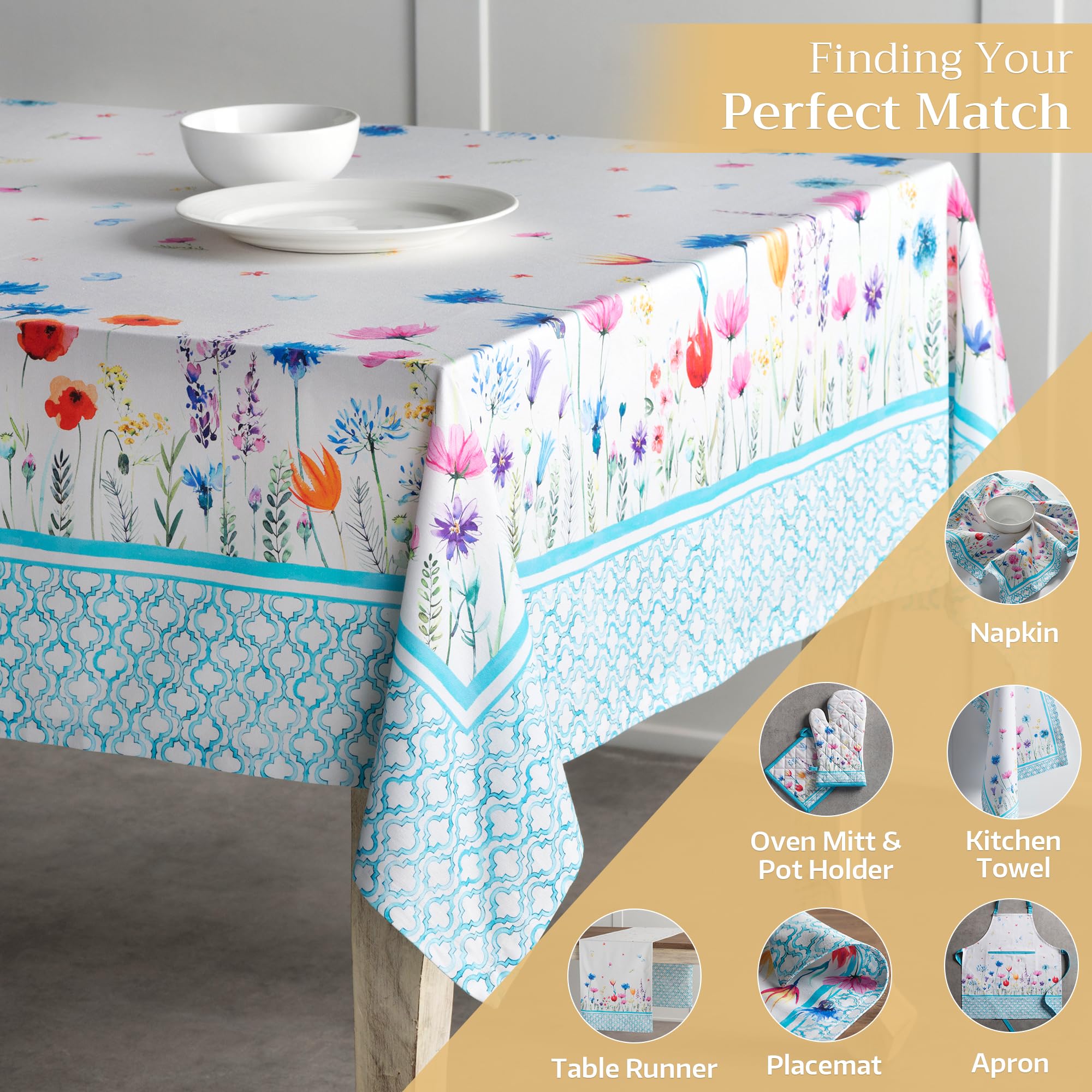 Maison d Hermine Table Cloth Rectangle Table 100% Cotton 60 x 120 Inches Tablecloth Reusable for Dining Room, Farmhouse, Home,
