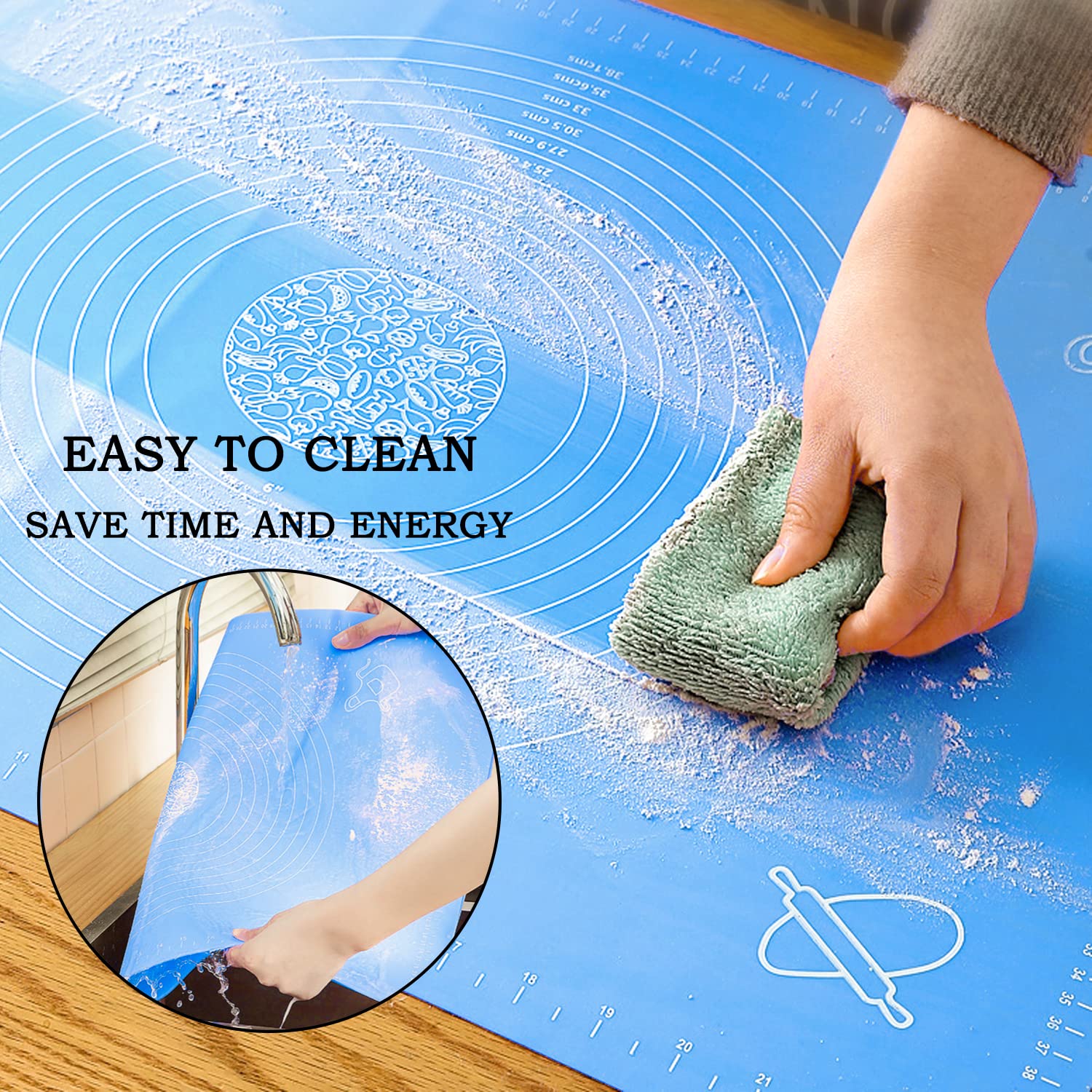 Silicone Baking Mat For Pastry Rolling Dough With Measurements,19.7'' X 15.7'' Bpa Free Non Stick And Non Slip Blue Table Sheet