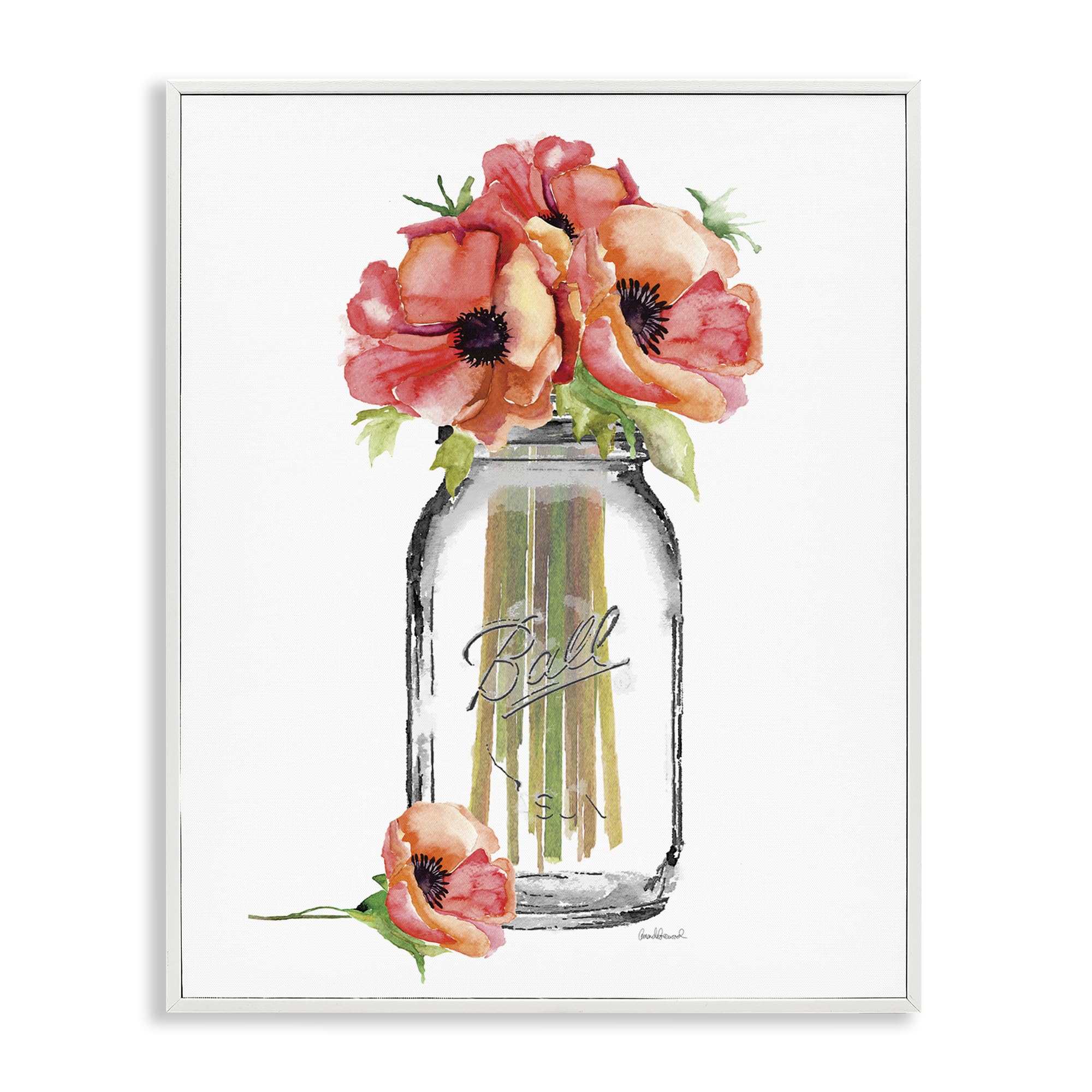 Stupell Industries Mason Jar Poppys, Design by Amanda Greenwood, 24x30, White Framed