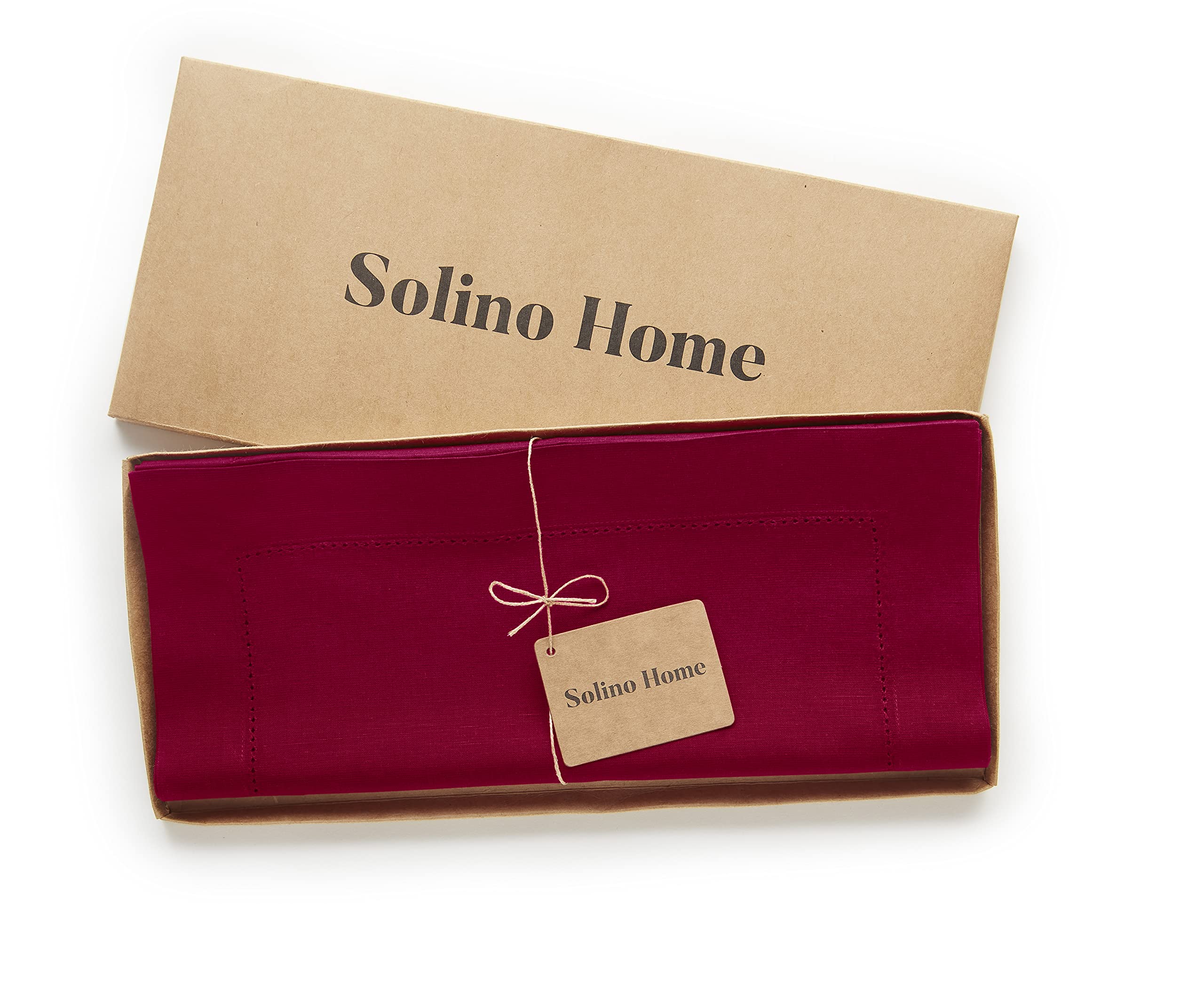 Solino Home Red Table Runner 72 Inches Long - Cotton Linen Hemstitch Fall, Halloween, Thanksgiving, Christmas Table Runner 14 X