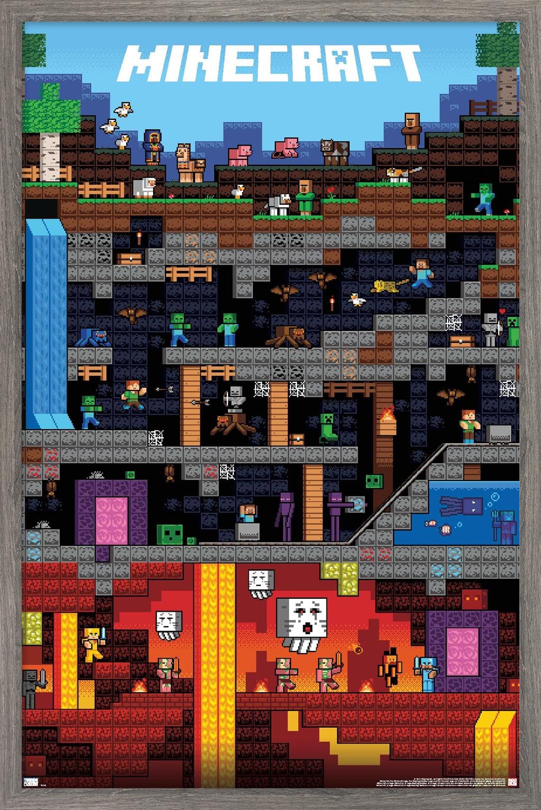 Trends International Minecraft - Worldly Wall Poster, 22.375'' X 34'', Barnwood Framed Version