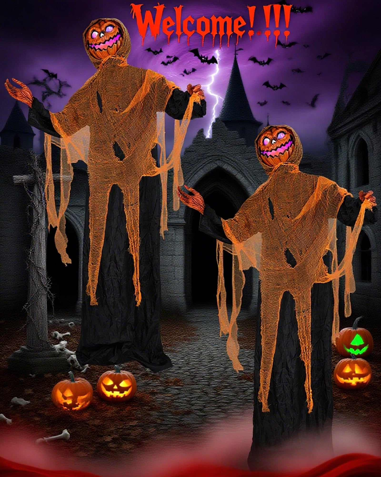 Joomer Animated Halloween Decorations Outdoor, Life-Size Animatronic Standing Pumpkin Man Decoration with Spooky Sound Activated