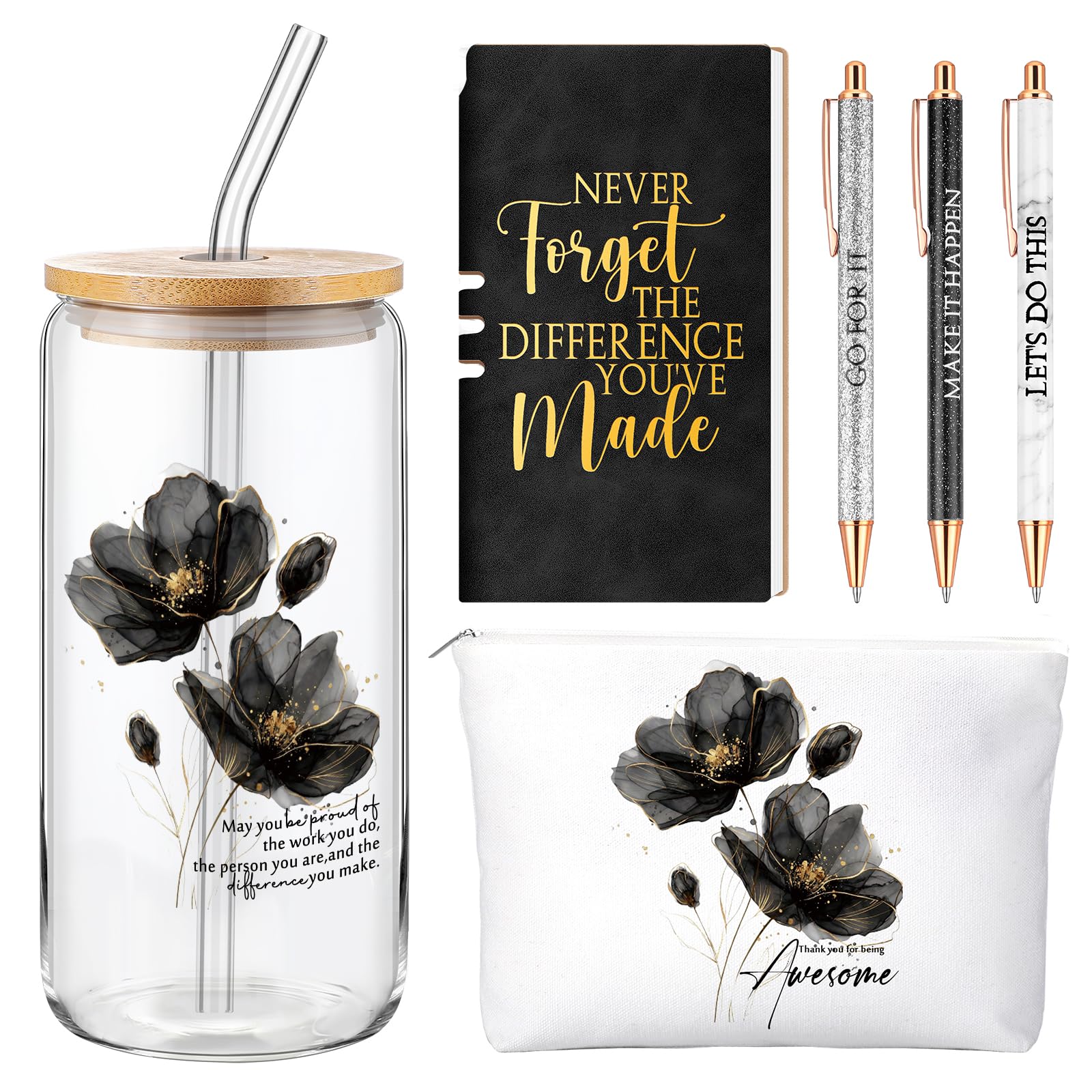 Funnymoom 6 Pcs CNA Week Gifts Bulk 2026 Nursing Assistant Appreciation Gifts for Women Difference Maker 17oz Glass Cup Makeup B