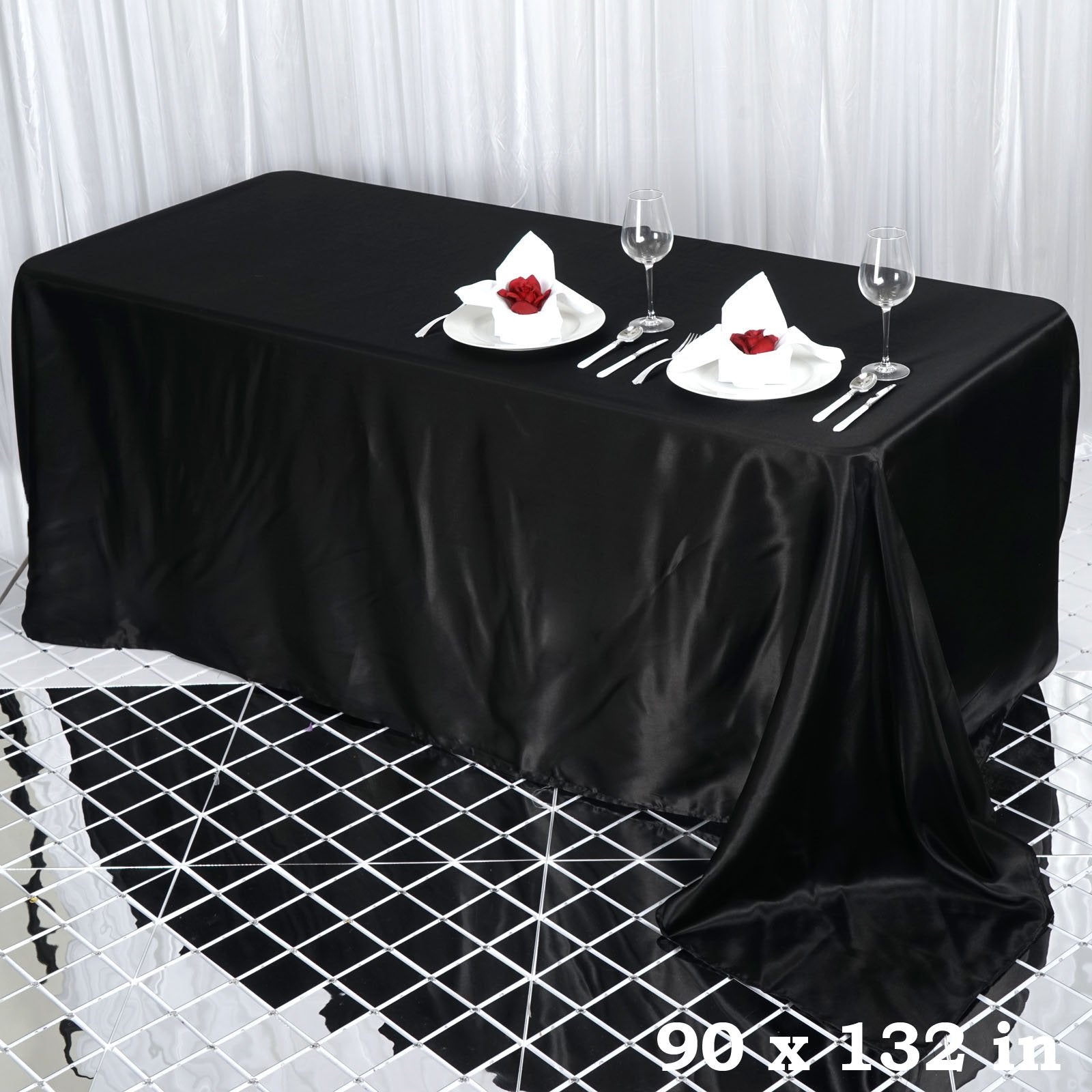 Balsacircle 90X132 Inch Black Satin Rectangle Tablecloth Table Cover Linens For Wedding Table Cloth Party Reception Events Kitch