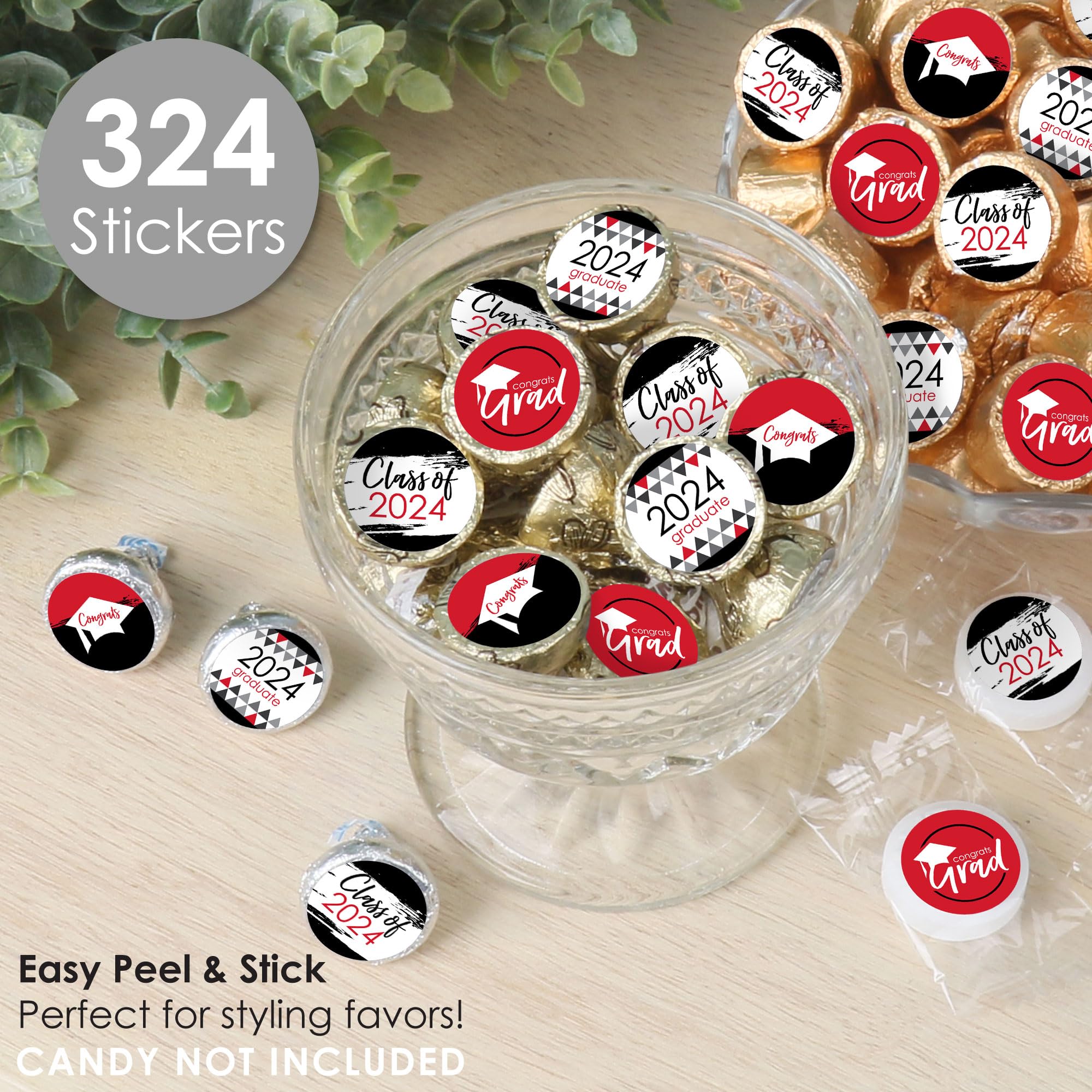 Big Dot Of Happiness Red Grad - Best Is Yet To Come - 2024 Red Graduation Party Small Round Candy Stickers - Party Favor Labels