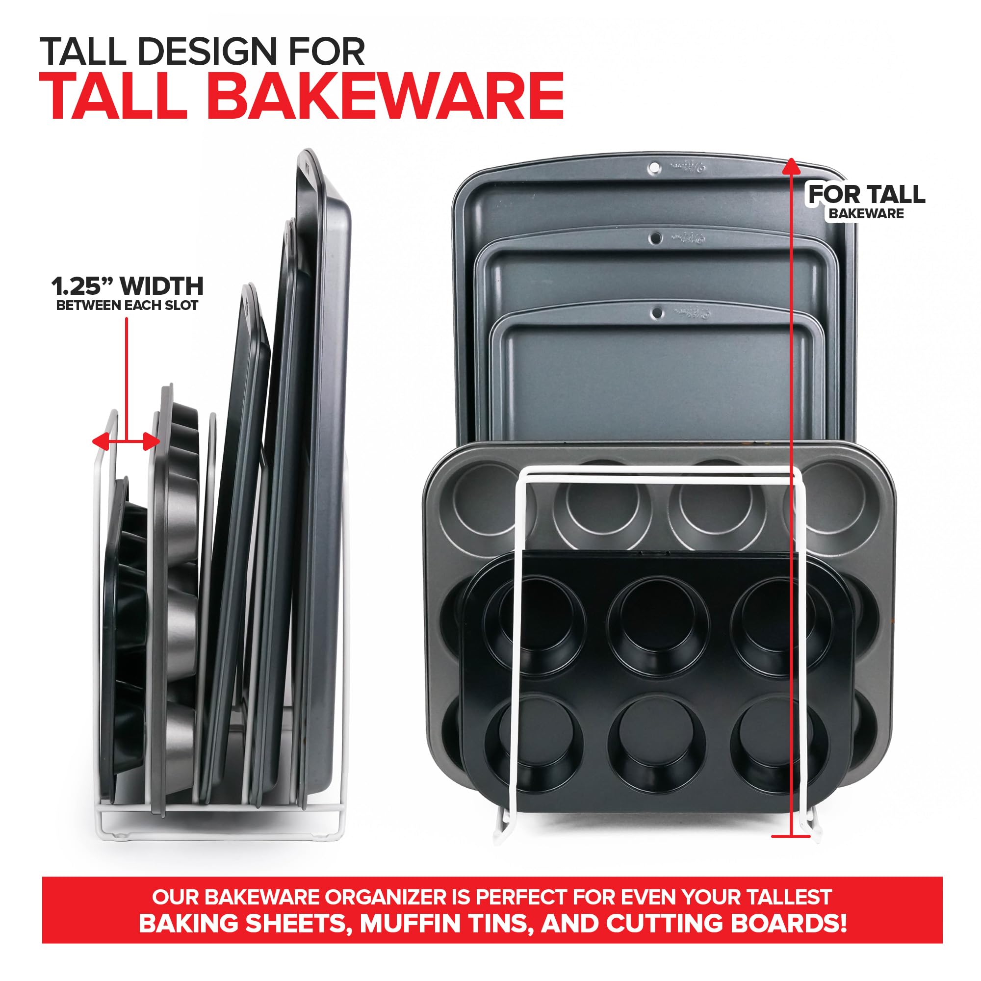 Stock Your Home White (2 Pack) Extra Tall Steel Baking Pan Organizer Rack For Cabinet Storage Or Kitchen Counter, Cookie Baking