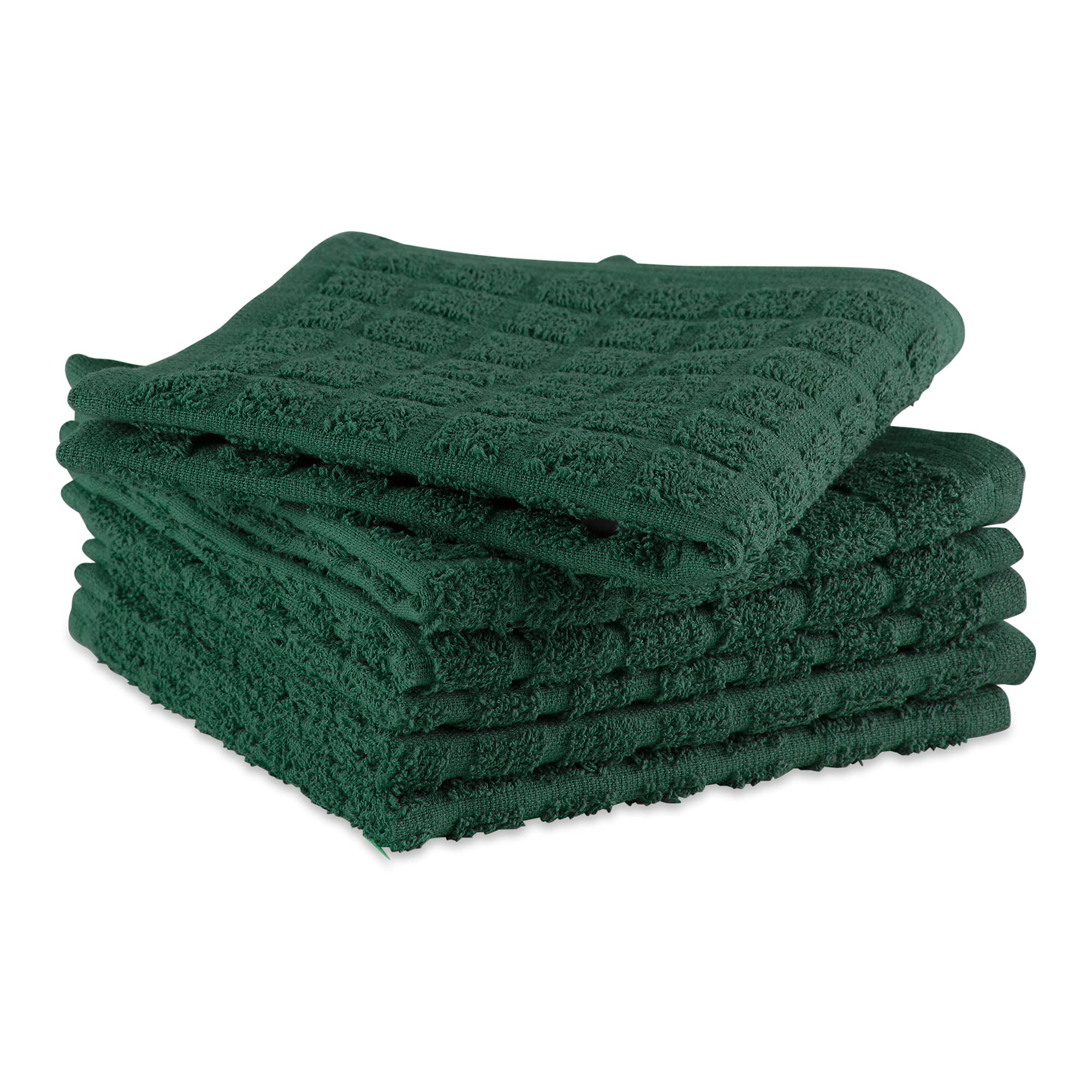 DII Basic Terry Collection Solid Windowpane Dishcloth Set  12x12  Dark Green  6 Piece