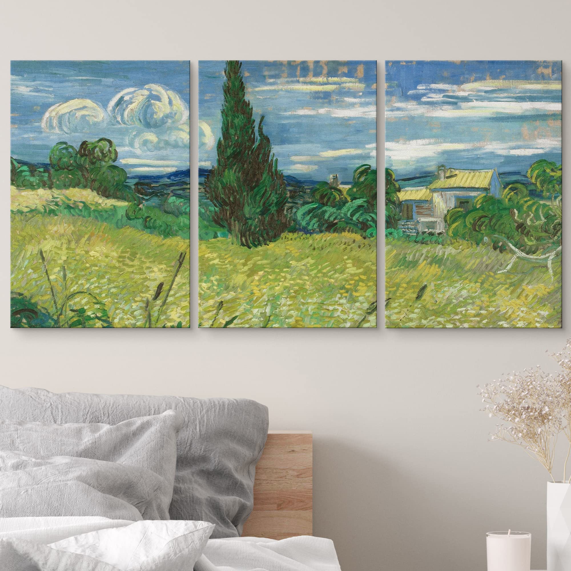Wall26 Canvas Print Wall Art Set Green Wheat Field With Cypress Trees Vincent Van Gogh Classical Illustrations Fine Art Historic