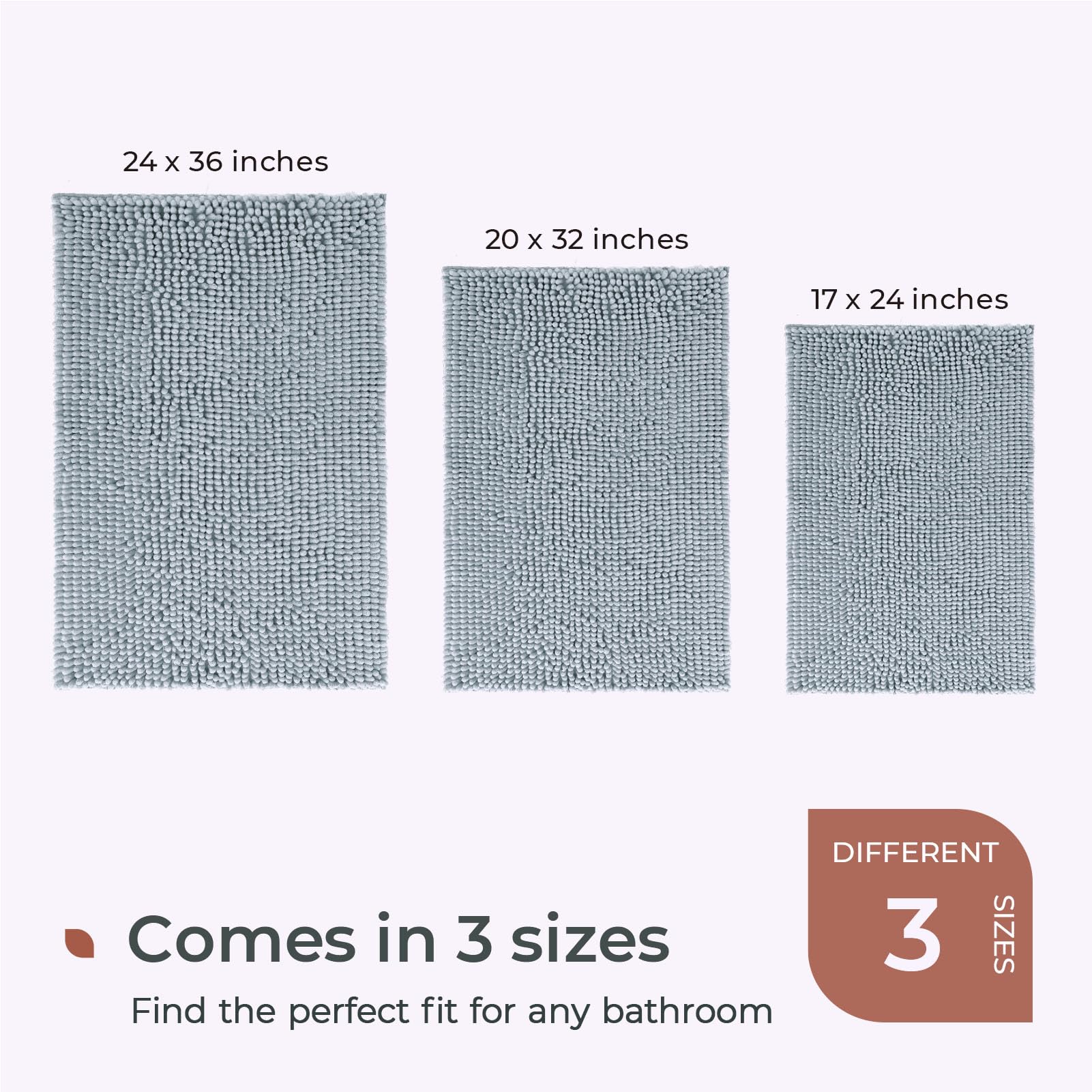 Freshmint Chenille Bathroom Rugs Non-Slip Bath Mat 24''X17'', Washable Soft Shower Mat, For Bathroom Floor & Tub Fluffy Shag Bat