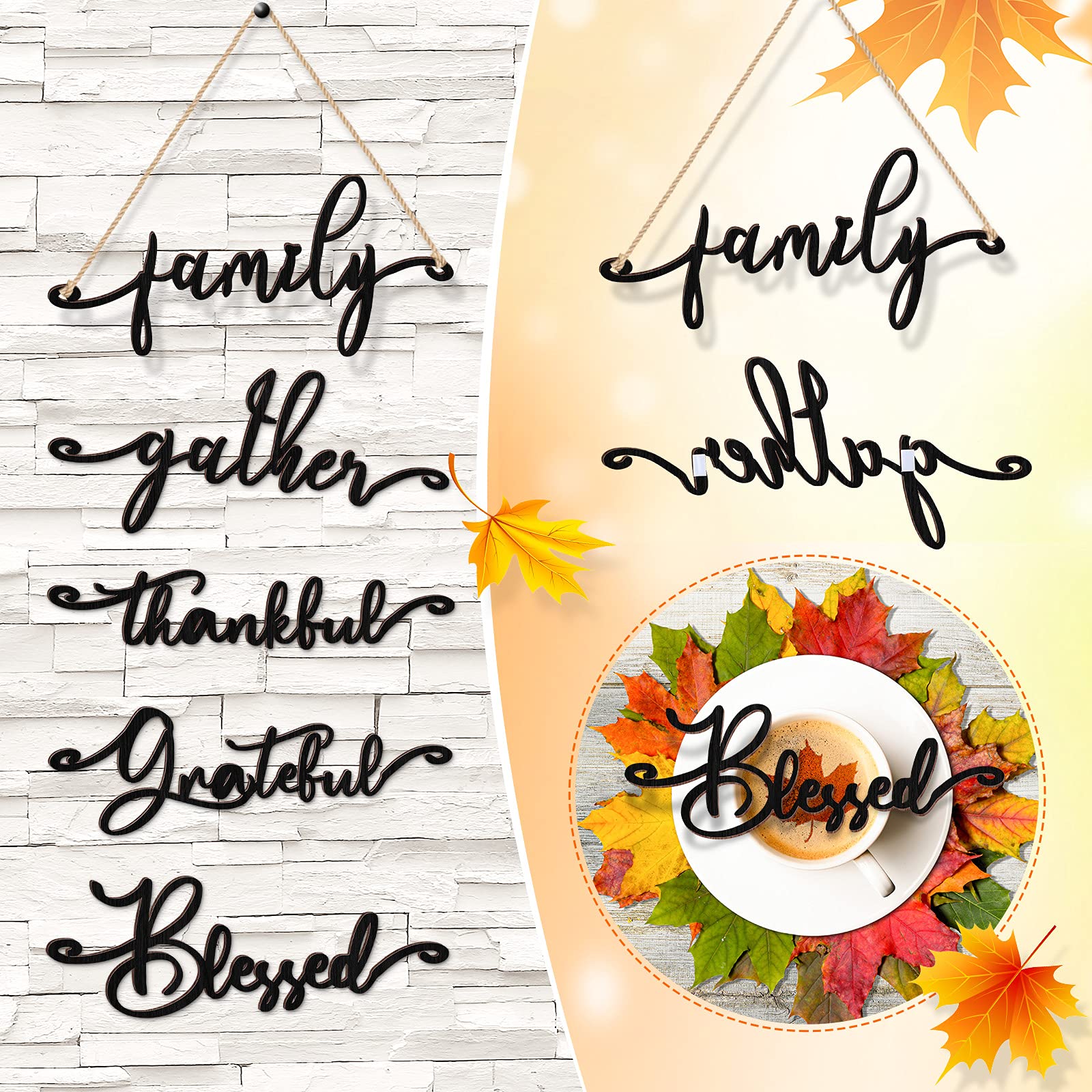 Jetec 40 Pieces Thanksgiving Decor Thankful Grateful Blessed Wood Cutout Sign for Plate Table Wall Decor Rustic Wooden Word Cuto