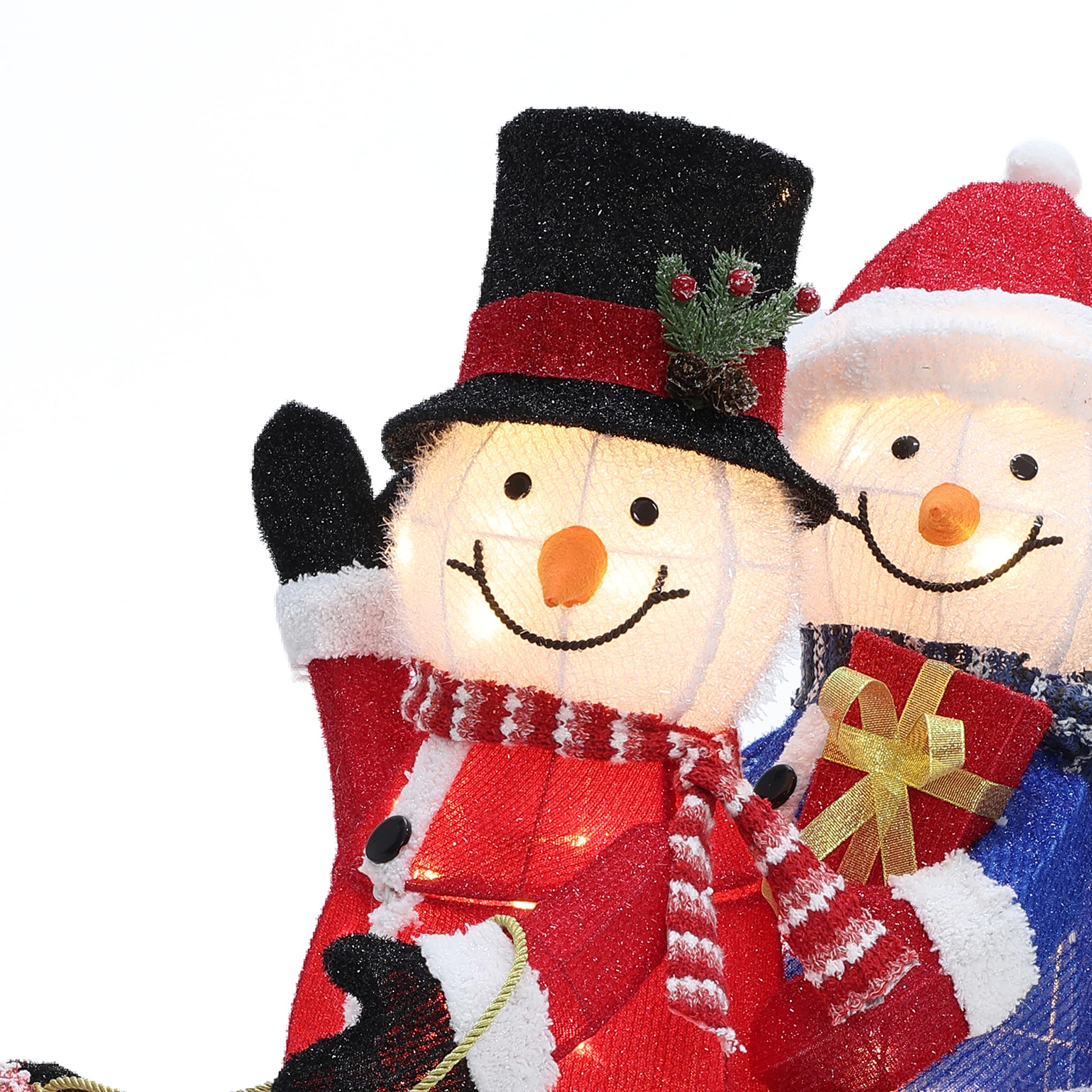 LuxenHome 20 H Lighted Snowman Outdoor Christmas Decorations, Prelit Frosted Snowman Family Trio on Sled Christmas Decor, Illumi