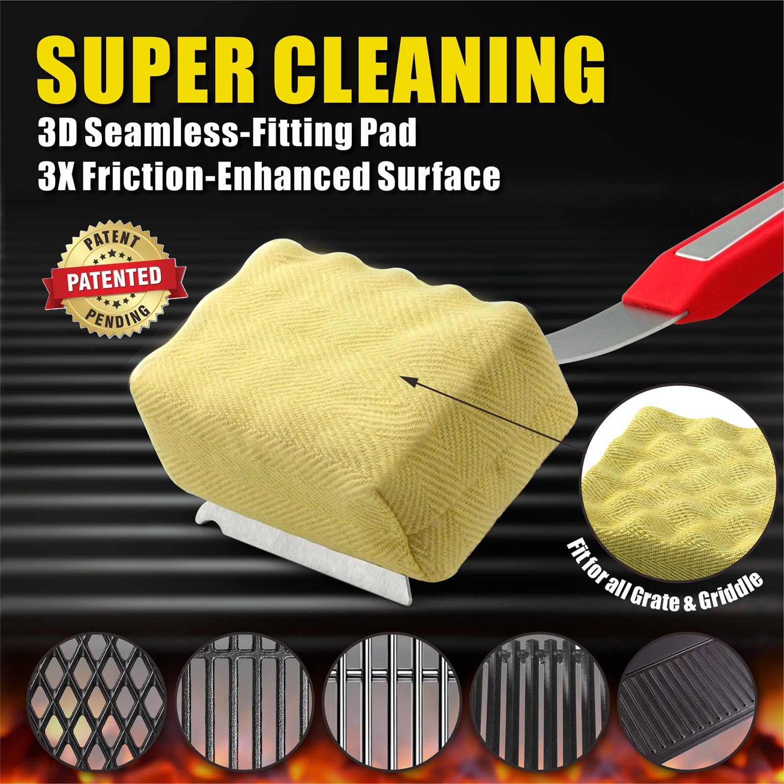 Grillart Grill Brush Bristle Free. Steamwizards Bbq Replaceable Cleaning Head, Unique Seamless-Fit Scraper Tool For Cast Iron/St