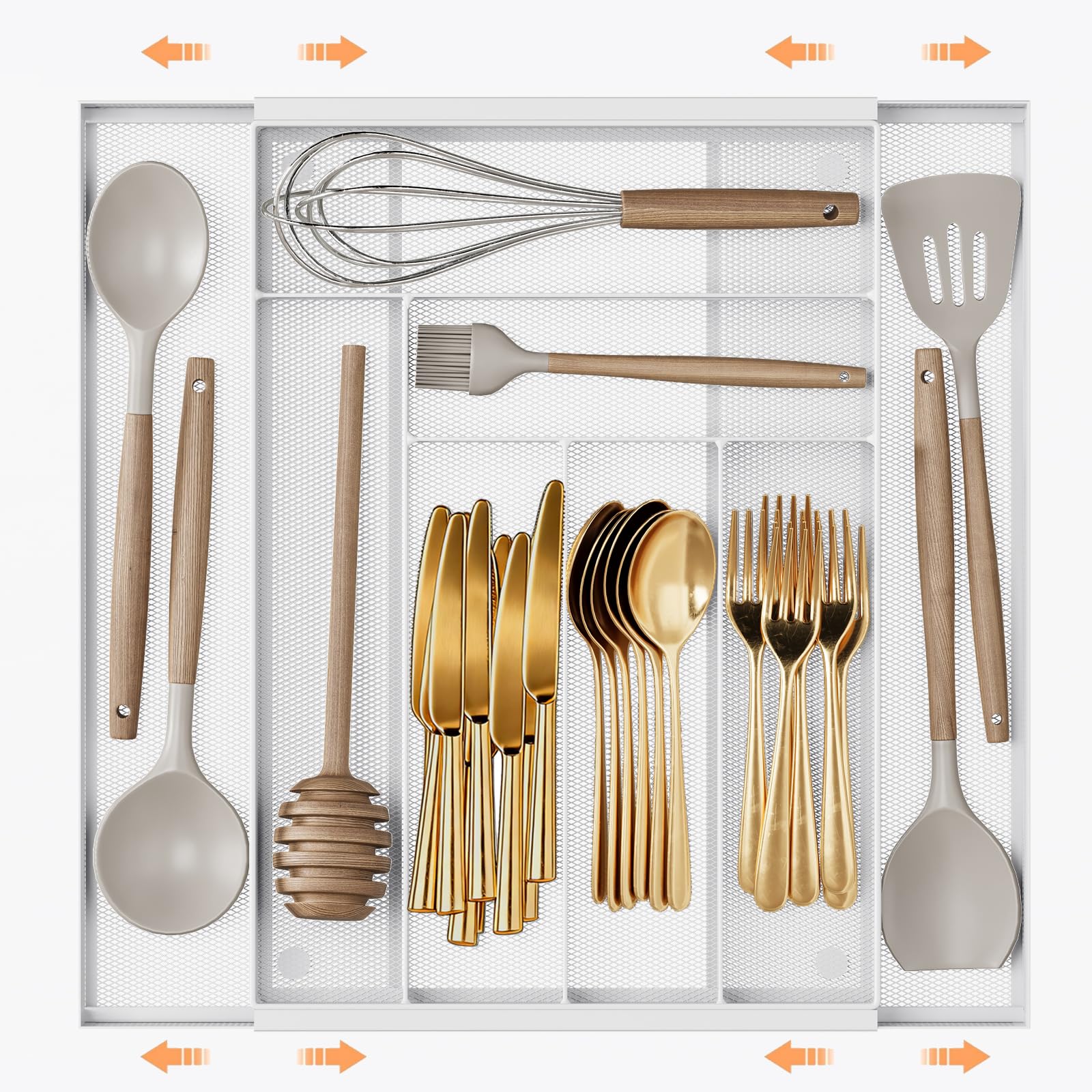 Sedegn Silverware Organizer Metal Mesh, Large Drawer Organizer, Utensil Cutlery Tray for kitchen drawers, Expandable Flatware Or