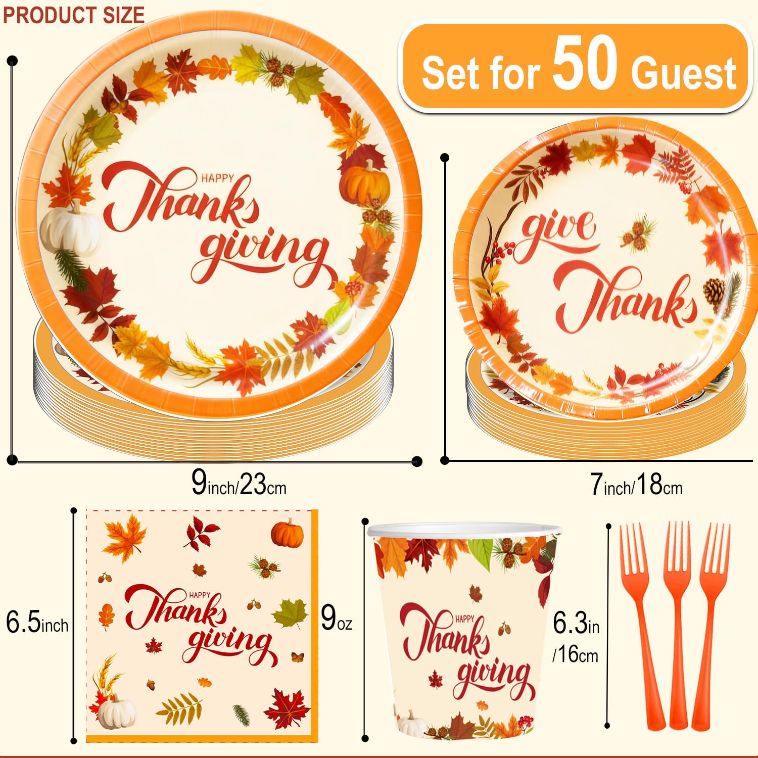 250pcs Thanksgiving Paper Plate Tableware Set with Utensils, Fall Party Supplies Dinnerware Serve 50 Guest, Maple Disposable Pla