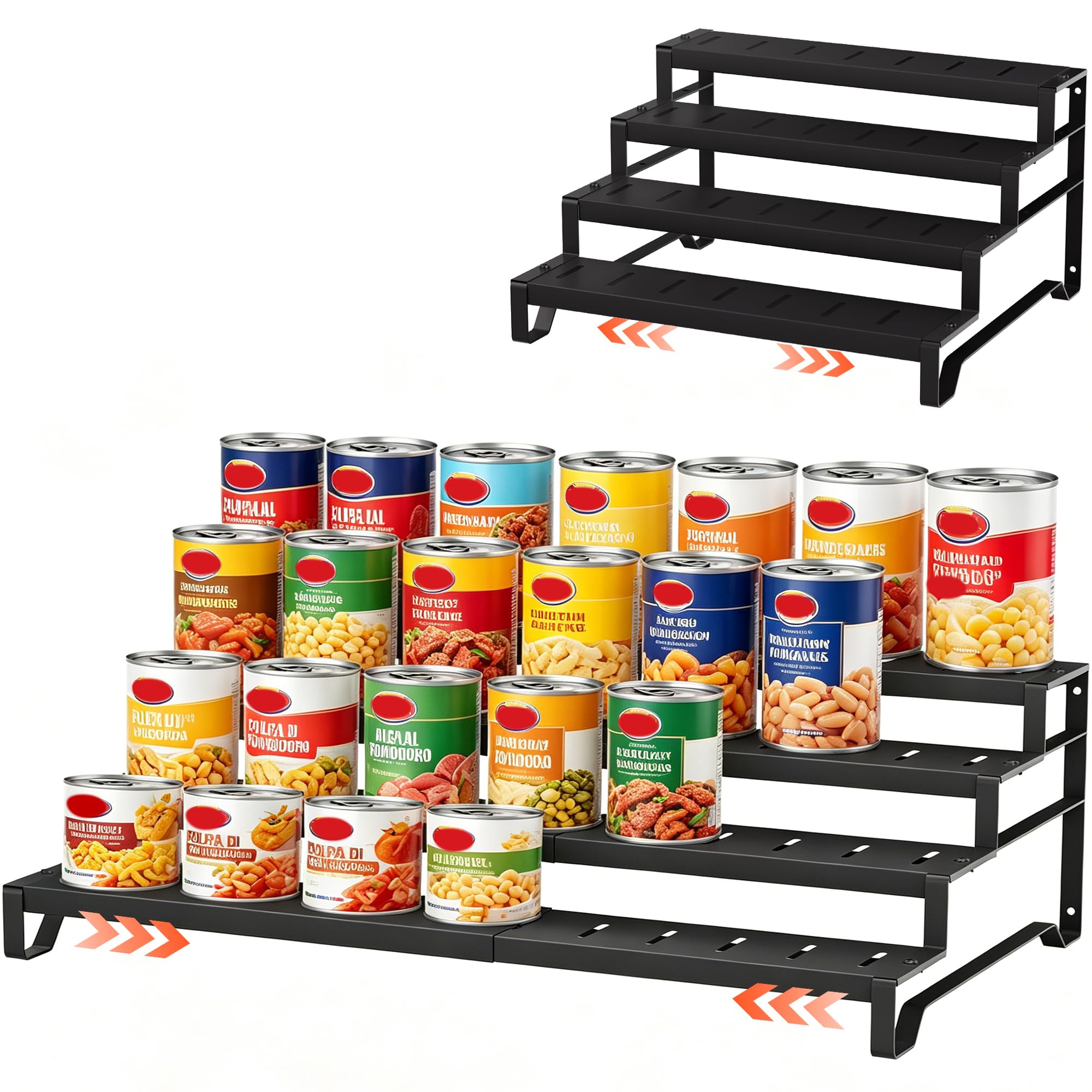 Expandable Can Organizer for Pantry, 4 Tier Metal Canned Food Storage