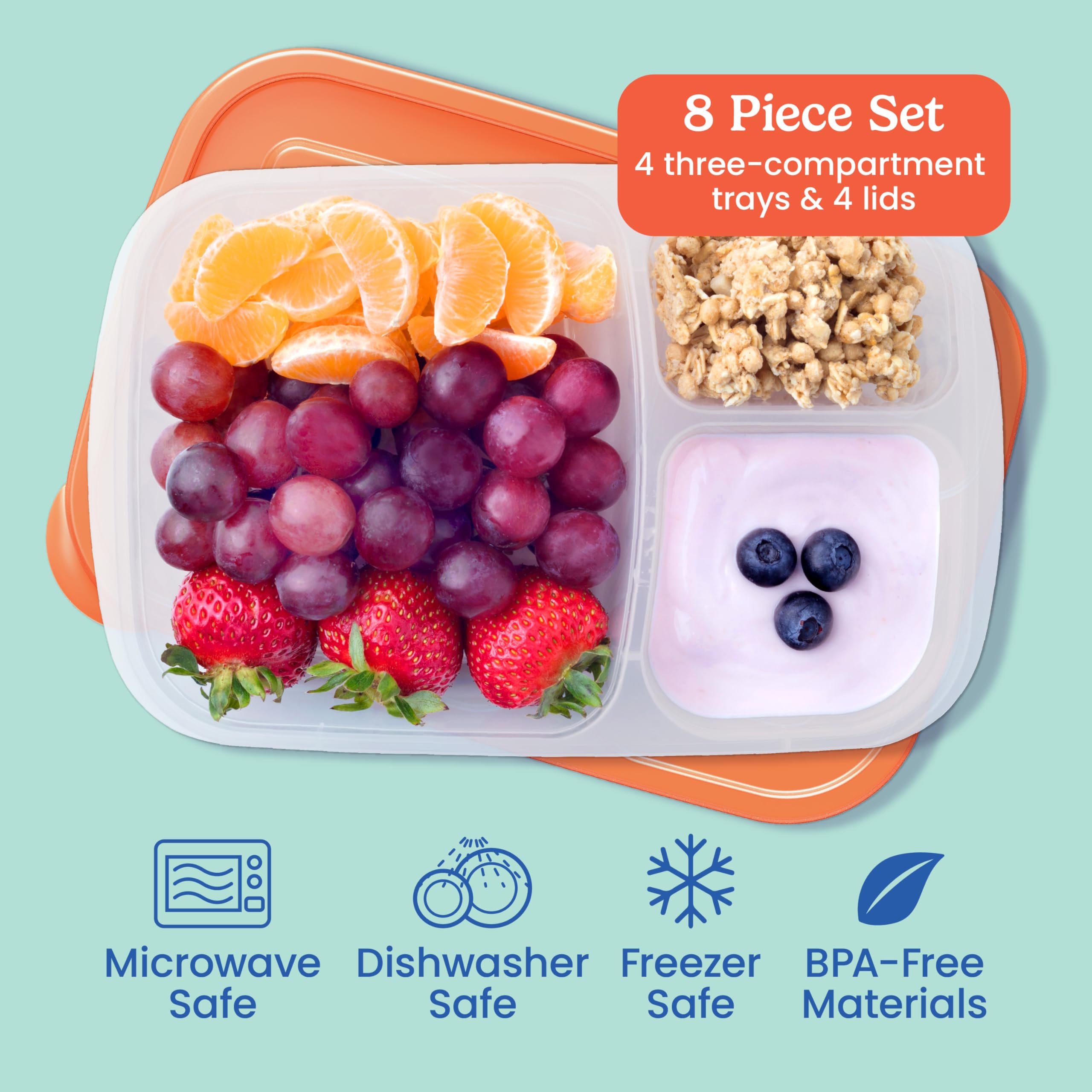 Bentgo Easyboxes - Original Stackable Lunch Boxes - Reusable 3-Compartment Food Containers For Kids And Adults - Bento Lunch Box