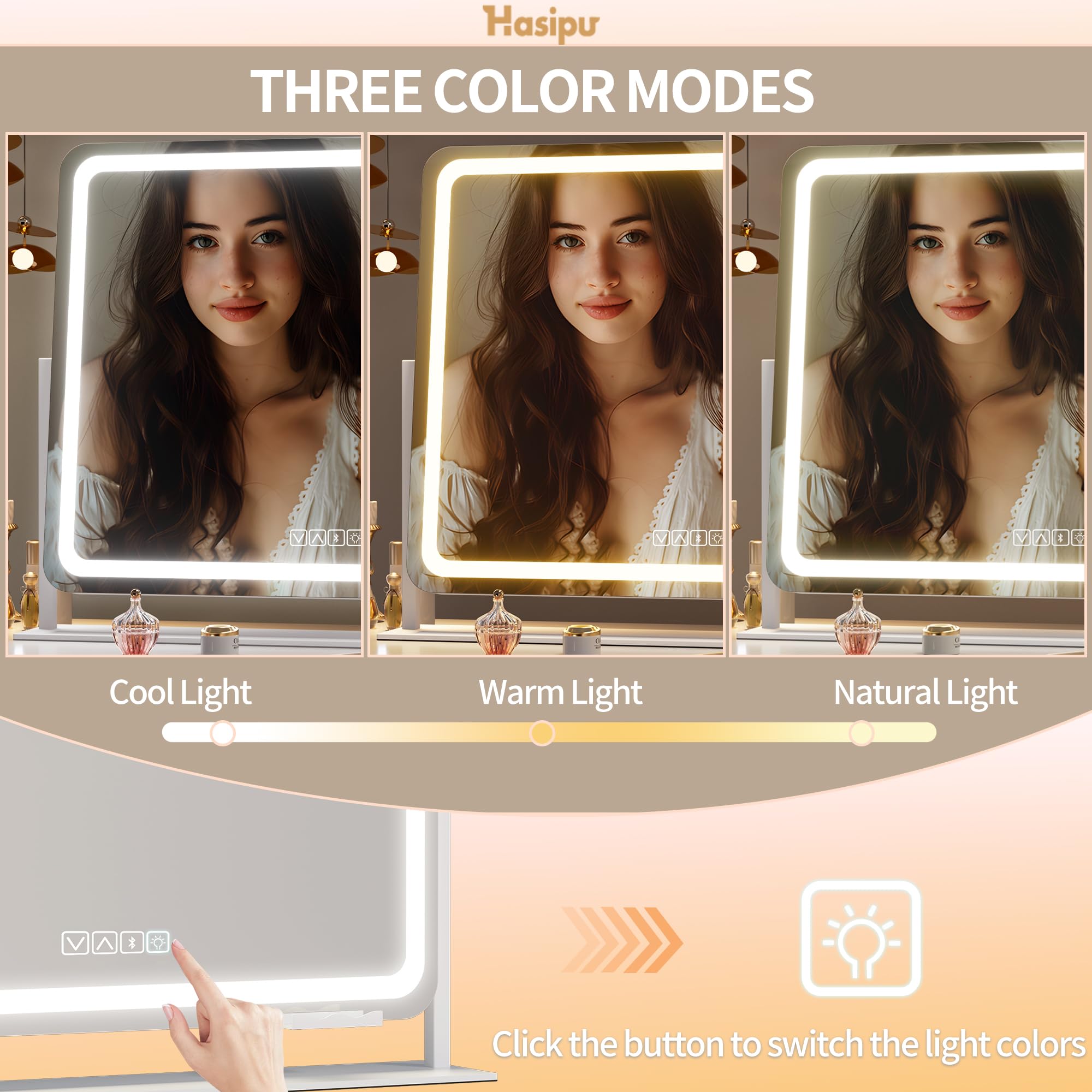 Hasipu Vanity Mirror With Lights And Bluetooth Speaker, 23.6'' X 19.7'' Led Makeup Mirror, Light Up Mirror With 10X Magnificatio