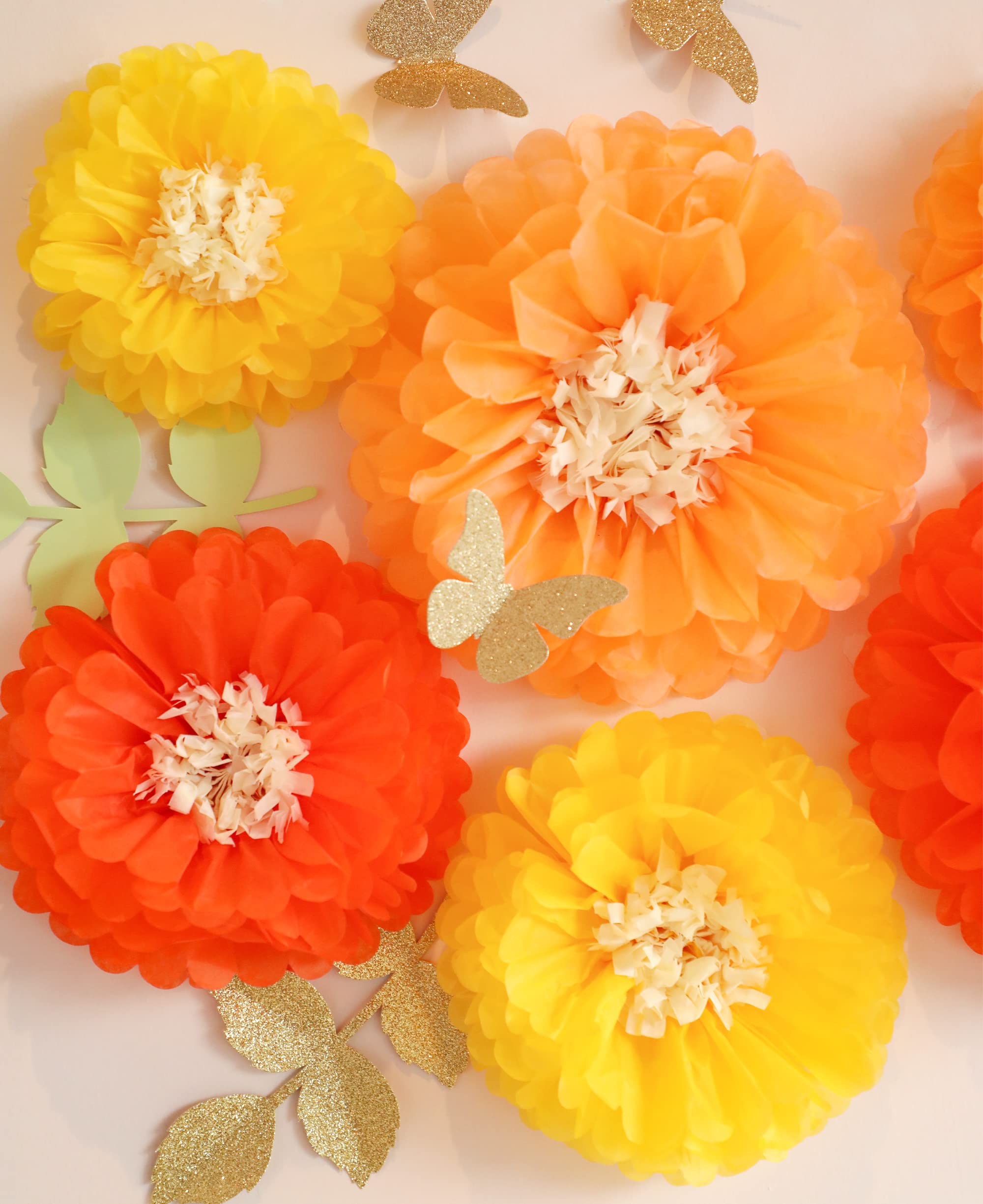 Fonder Mols Yellow Orange Gold Tissue Paper Flowers Tissue Pom Poms Blooms For Little Cutie Baby Shower, Nursery Decor, Fall Bir