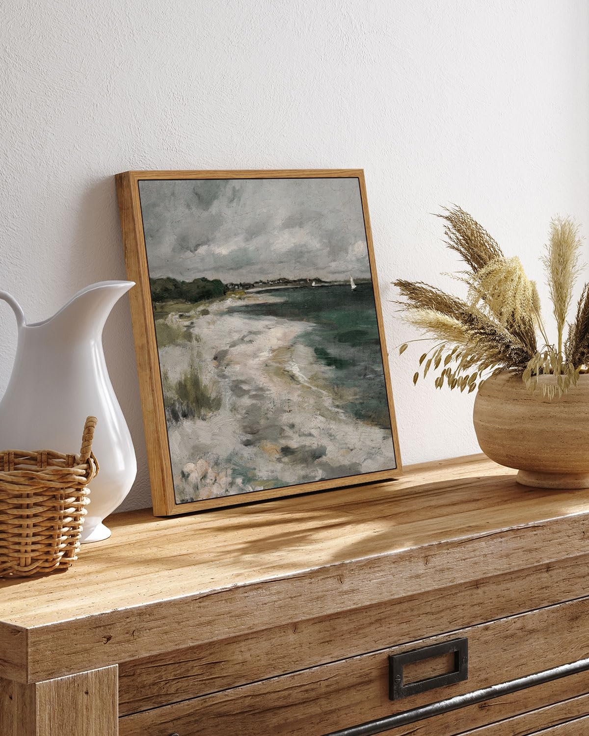 Insimsea Square Framed Canvas Wall Art, Room Decor Scenery Clouds Coastal Seaside Canvas Oil Painting Home Wall Decor Artwork, C