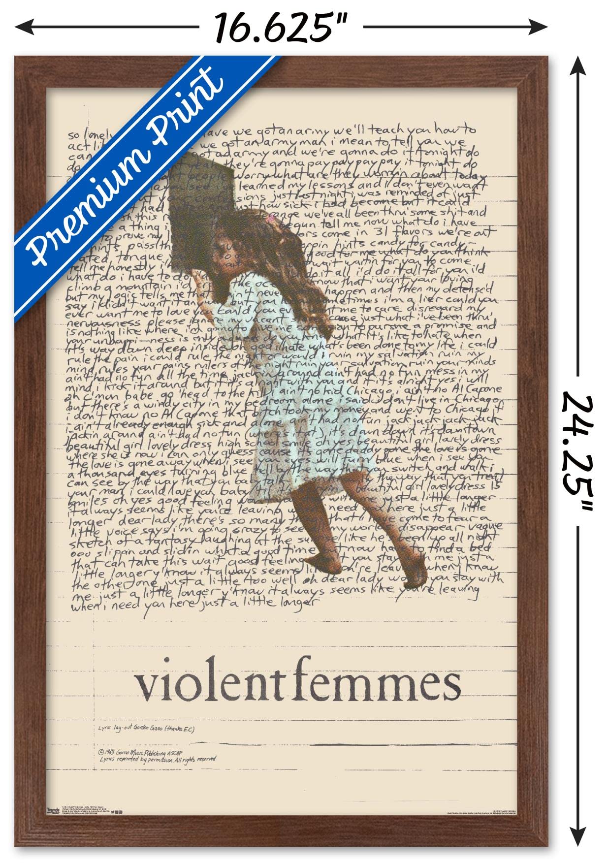 Trends International Violent Femmes - Lyric Girl Tea Towel Wall Poster, 14.725'' X 22.375'', Mahogany Framed Version