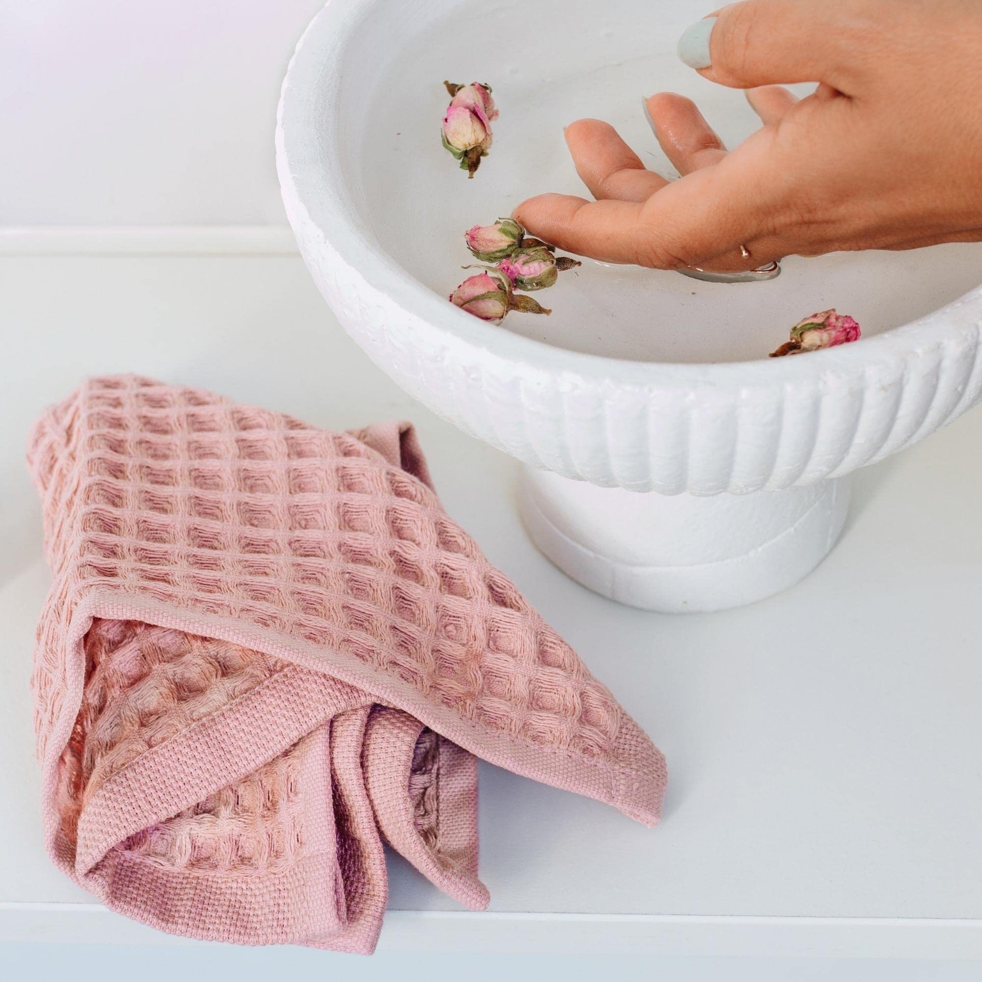Sea Me At Home Waffle Washcloth Set, 100% Cotton (4 Pcs Washcloth 13X13 Inches, Powder Pink)