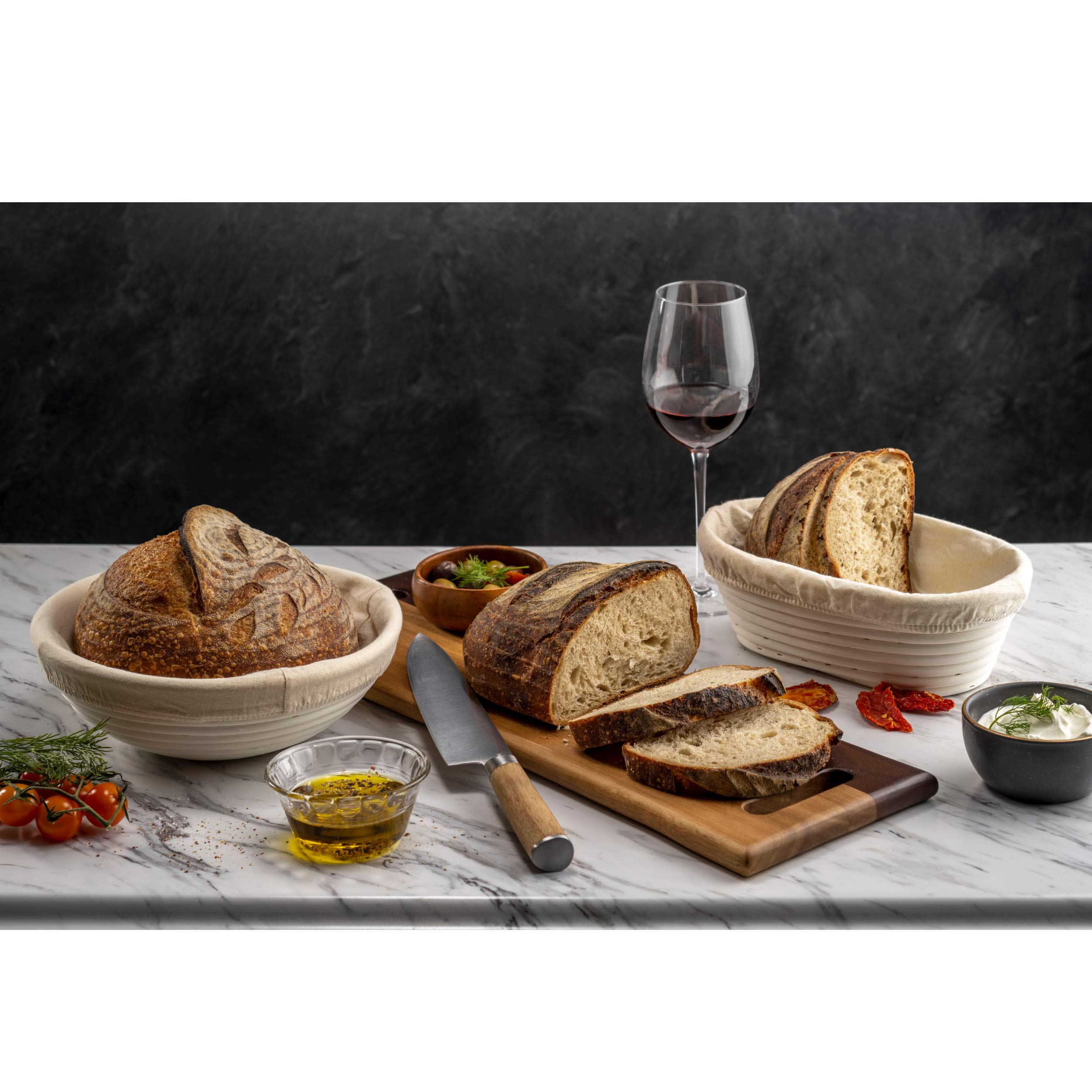 Bread Banneton Proofing Basket [Set Of 2]Oval 10X6    Inch Bread Proofing Baskets For Sourdough With Liner, Sourdough Rising Bas