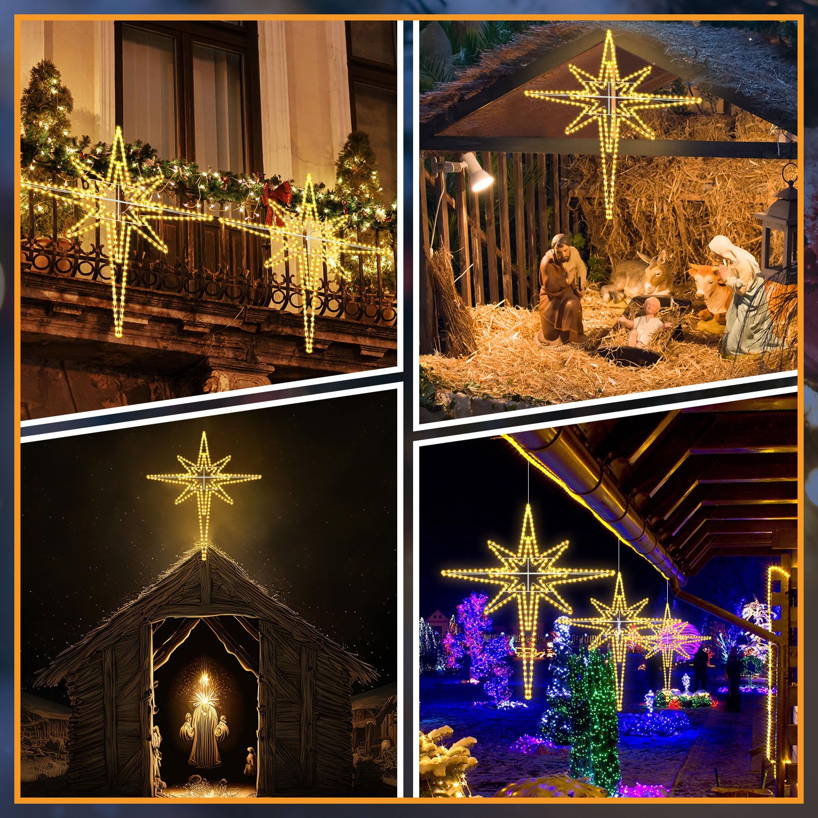 Rossesay Outdoor Christmas Star of Bethlehem Large LED Star Window Plug Operated Lighted for Xmas Wall Window Indoor Outside Hom