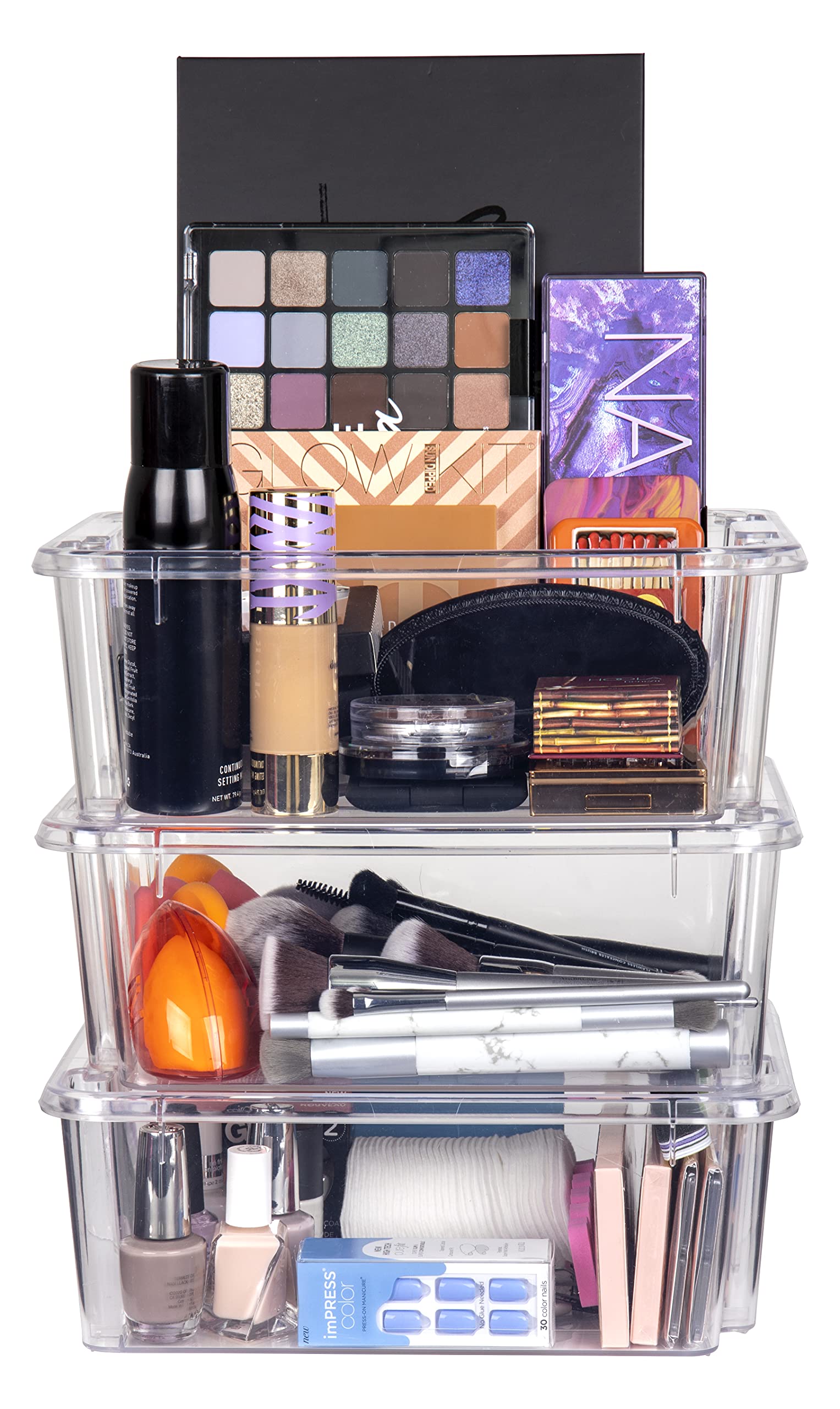 Ab Designs 6842Abd Stackables, Cosmetic Storage Bins, Clear, 3 Pack
