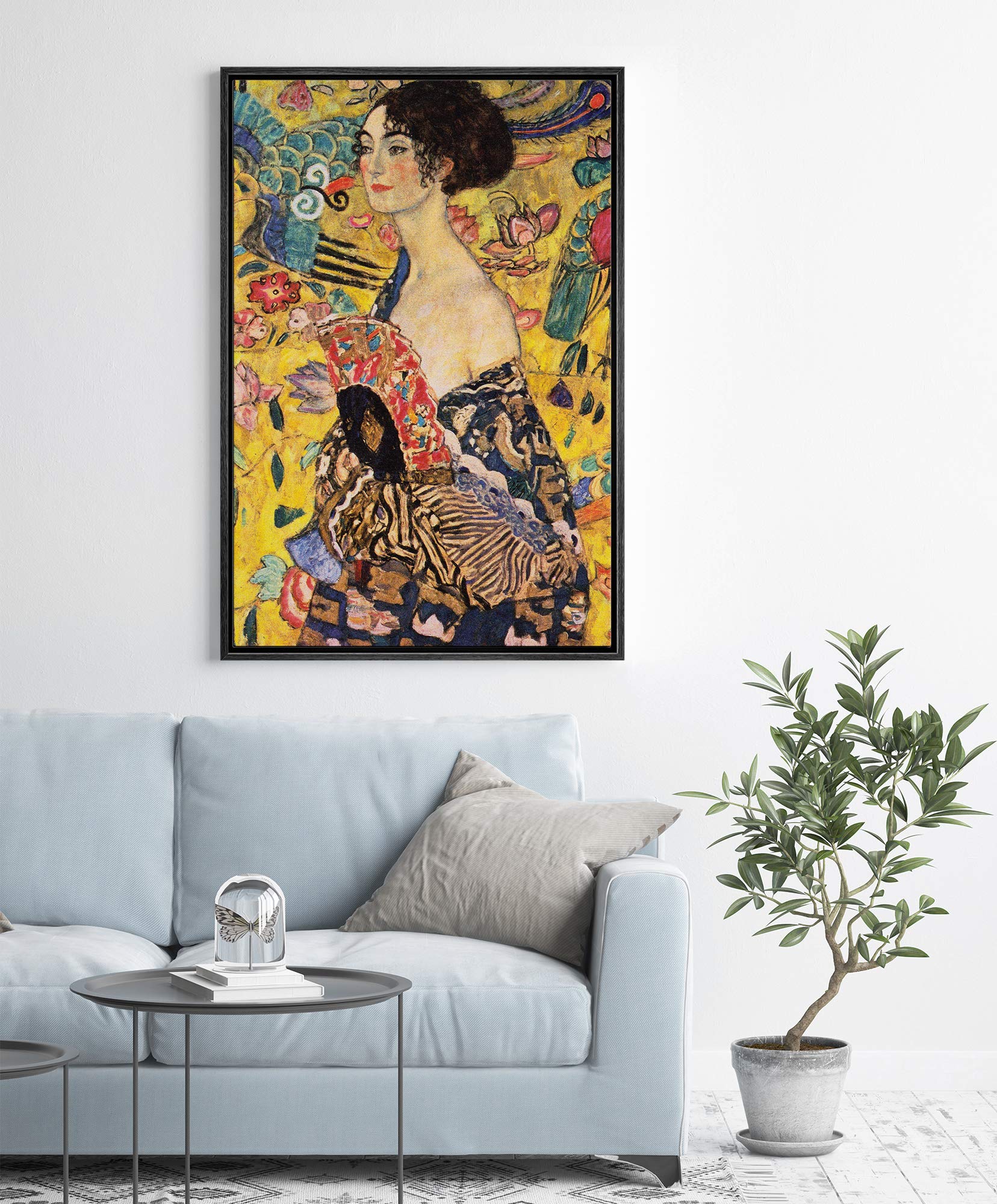 Nwt Framed Canvas Print Wall Art Gustav Klimt'S Lady With Fan Decorative Historic Oil Painting Baroque Traditional Scenic Colorf