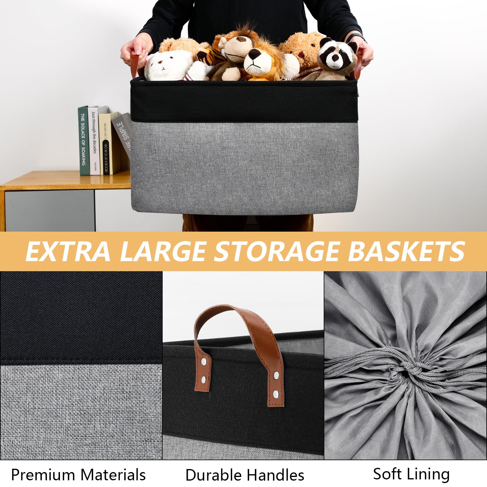 Dullemelo Extra Large Canvas Fabric Storage Basket, 70L Foldable Closet Storage Bin With Handles, 22'' Large Blanket Basket Livi