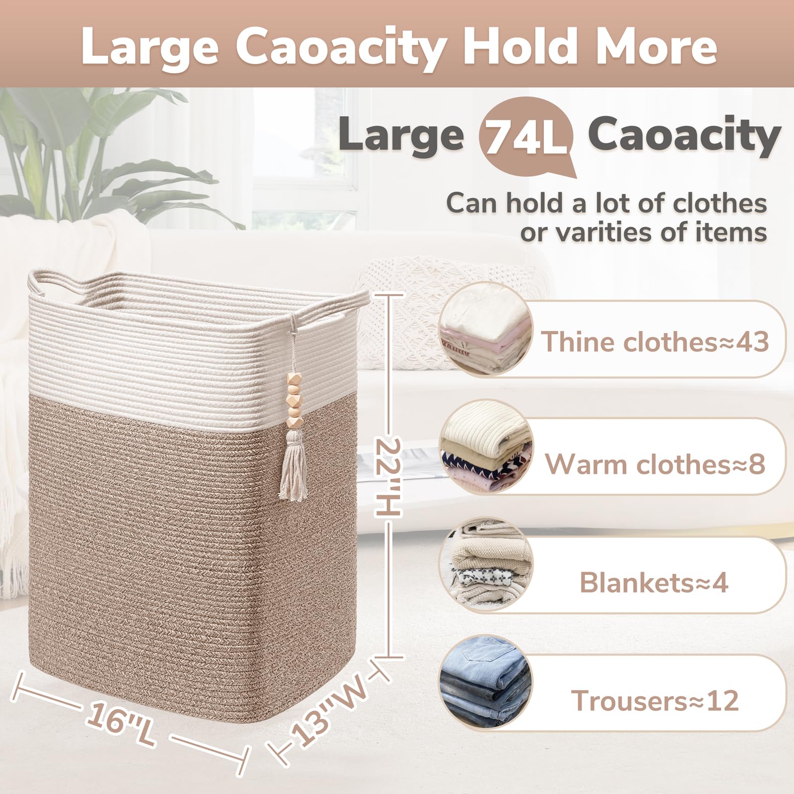 Goodpick Laundry Basket, Blanket Basket Living Room, Large Laundry Hamper, Clothes Hampers For Laundry Room, Tall Basket, Slim W