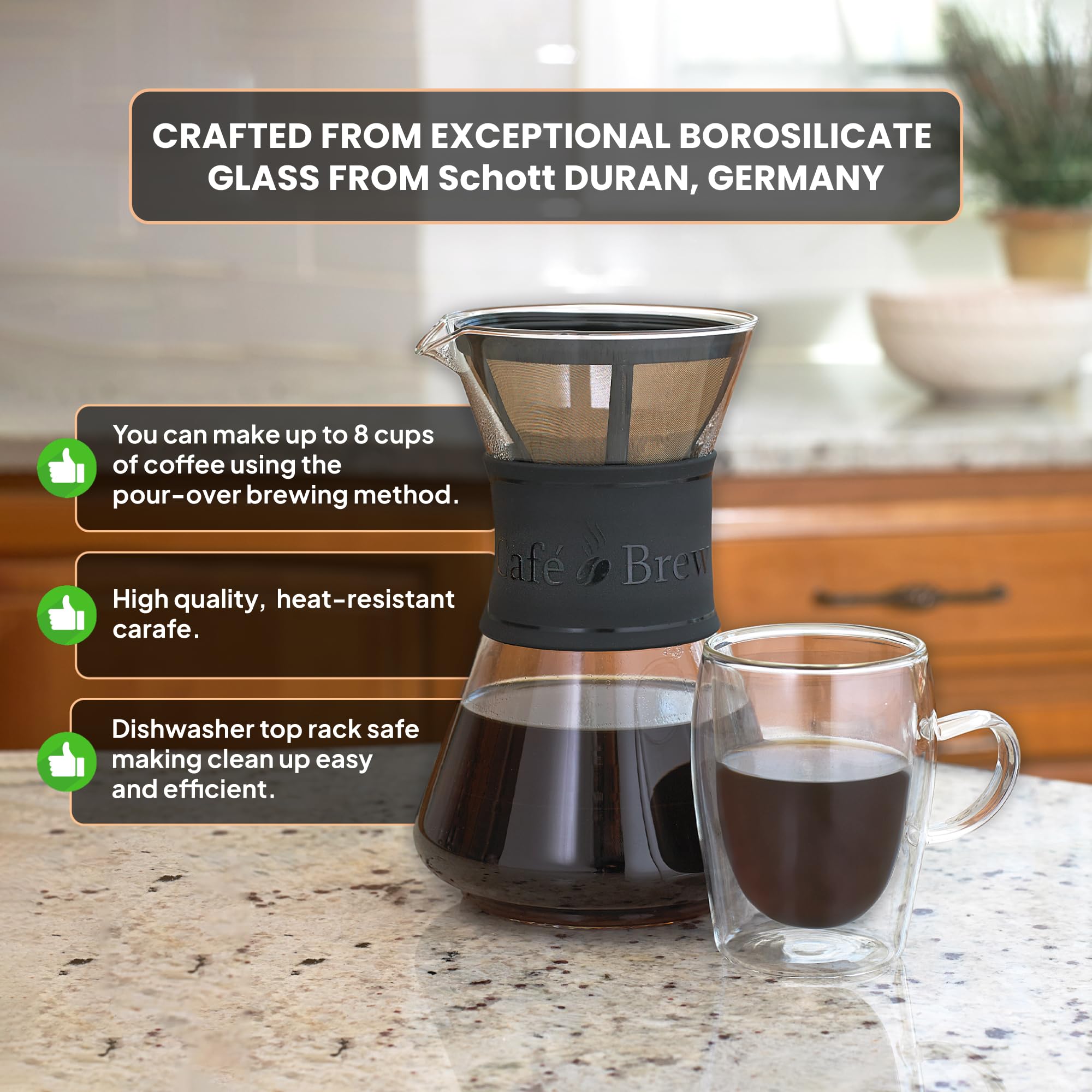 Caf   Brew Collection Pour Over Coffee Maker - 40 Oz Borosilicate Glass Coffee Pot - Bpa-Free - Dishwasher Safe - Mindful Coffee