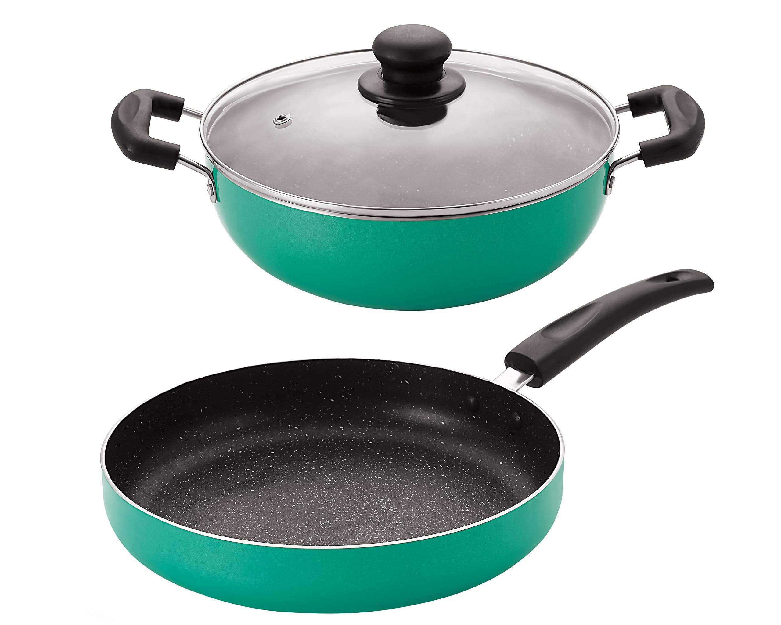Nirlon Greenochef Granite 3Piece Aluminium Non Stick Non Induction Cooking Combo Gift Set [1 Fry Pan 240Mm1.9 Liter|1 Kadhai 2