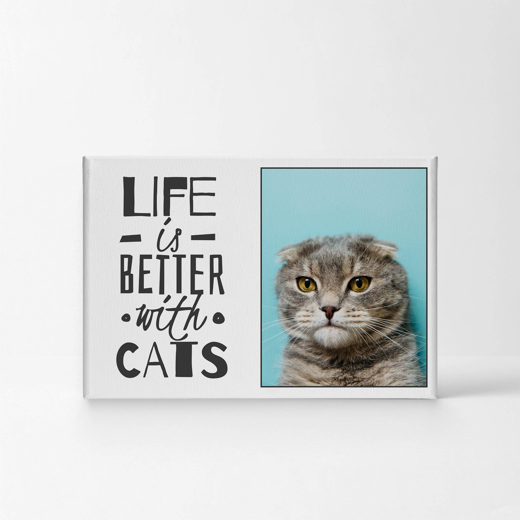 Smile Art Design Custom Photo Print Canvas Print with Your Photo Personalized Photo Life is Better with Cats Quote Personalized Gifts for Cat Lovers Custom Pet Photo Prints - 15x22 inches