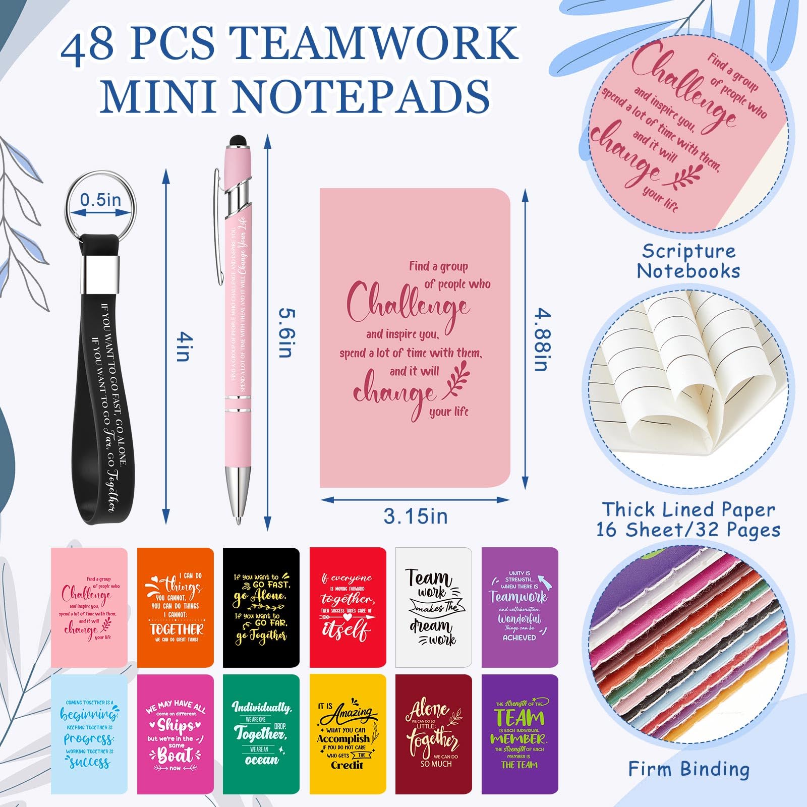 Hollowfly 48 Sets / 192 Pcs Team Appreciation Gifts for Employee 24 oz Inspirational Plastic Cups Bulk with Lid and Straw Notebo